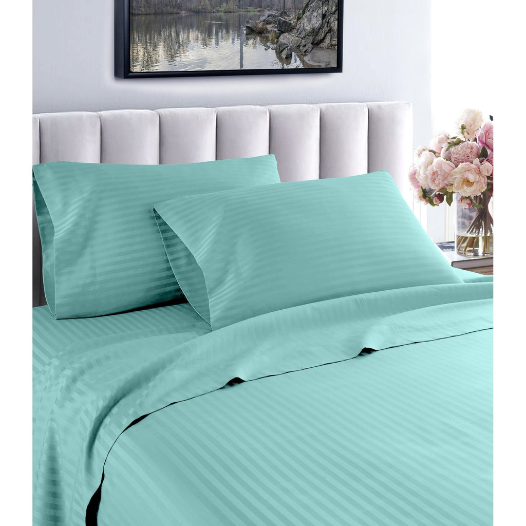 Parure de lit à rayures en coton égyptien 1 200 fils avec poche profonde Home Sweet Home Dream