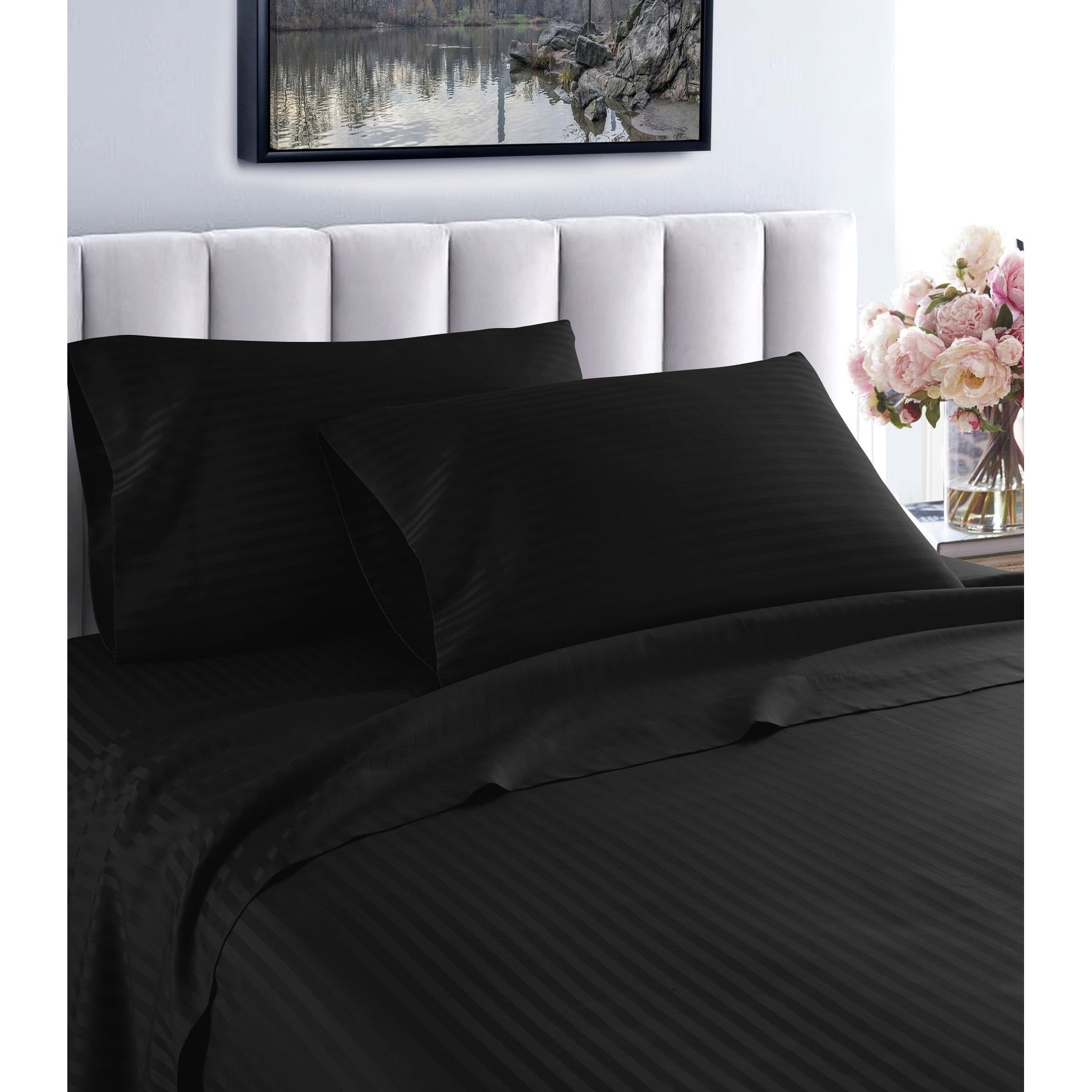 Parure de lit à rayures en coton égyptien 1 200 fils avec poche profonde Home Sweet Home Dream