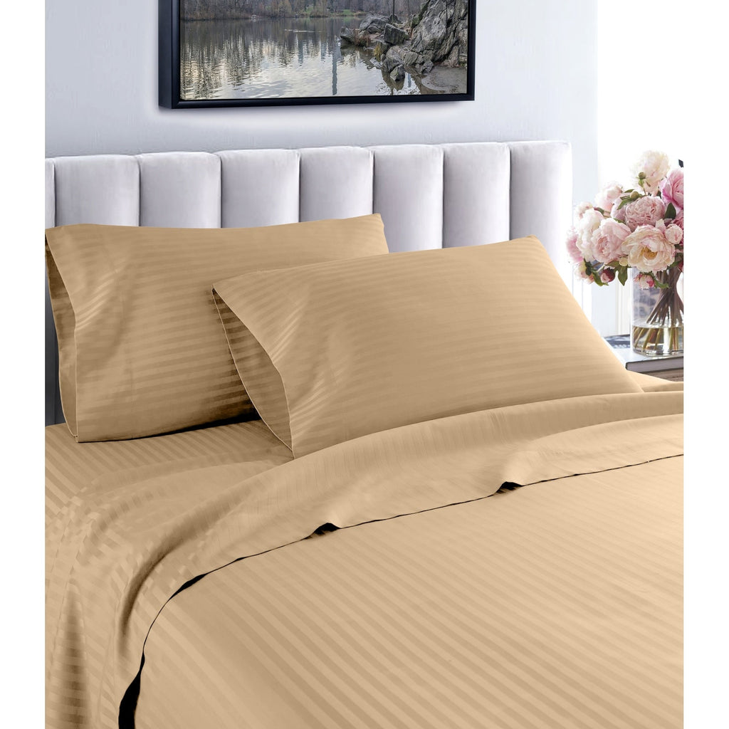 Parure de lit à rayures en coton égyptien 1 200 fils avec poche profonde Home Sweet Home Dream