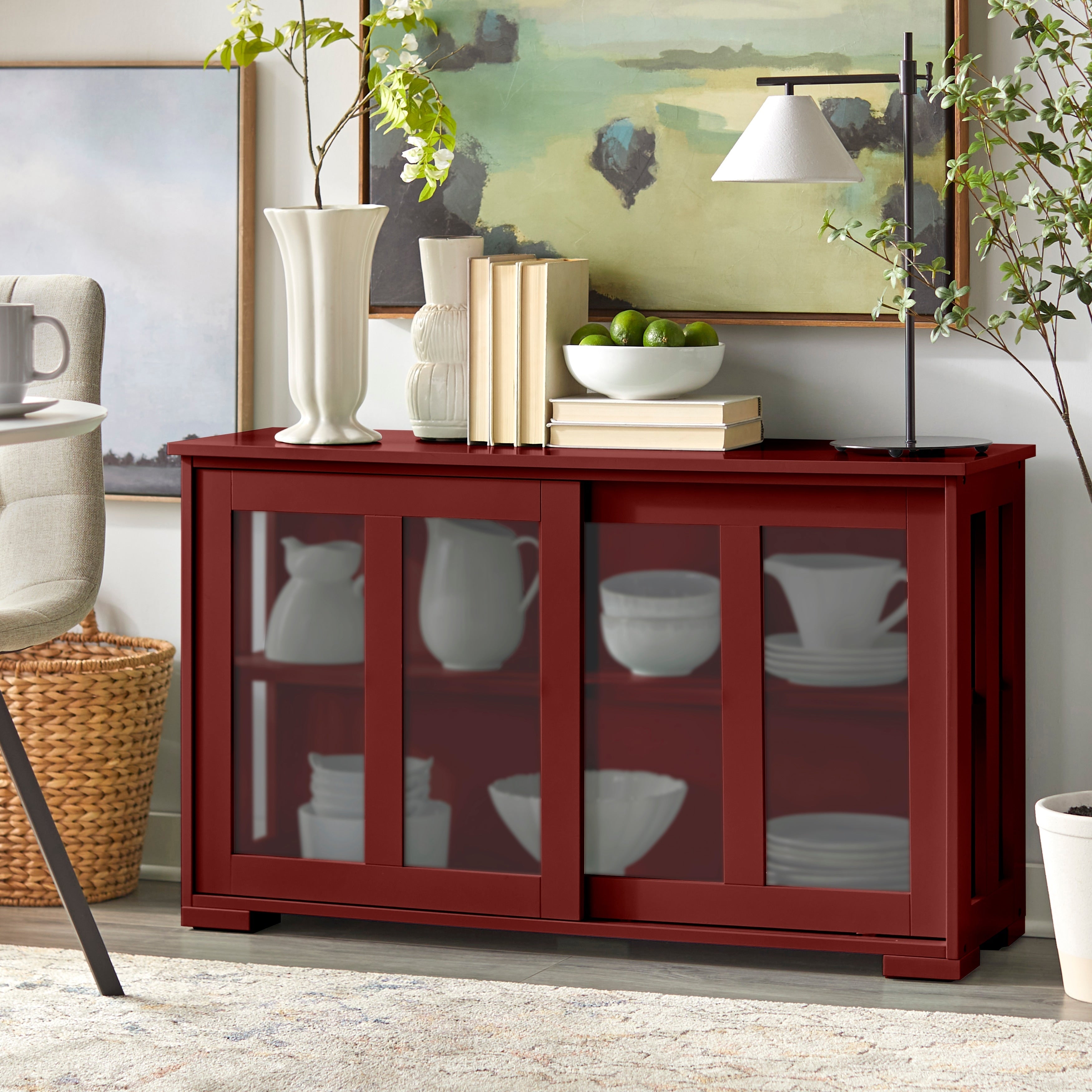 Armoire à porcelaine empilable avec portes coulissantes en verre de style porche et den Jefferson