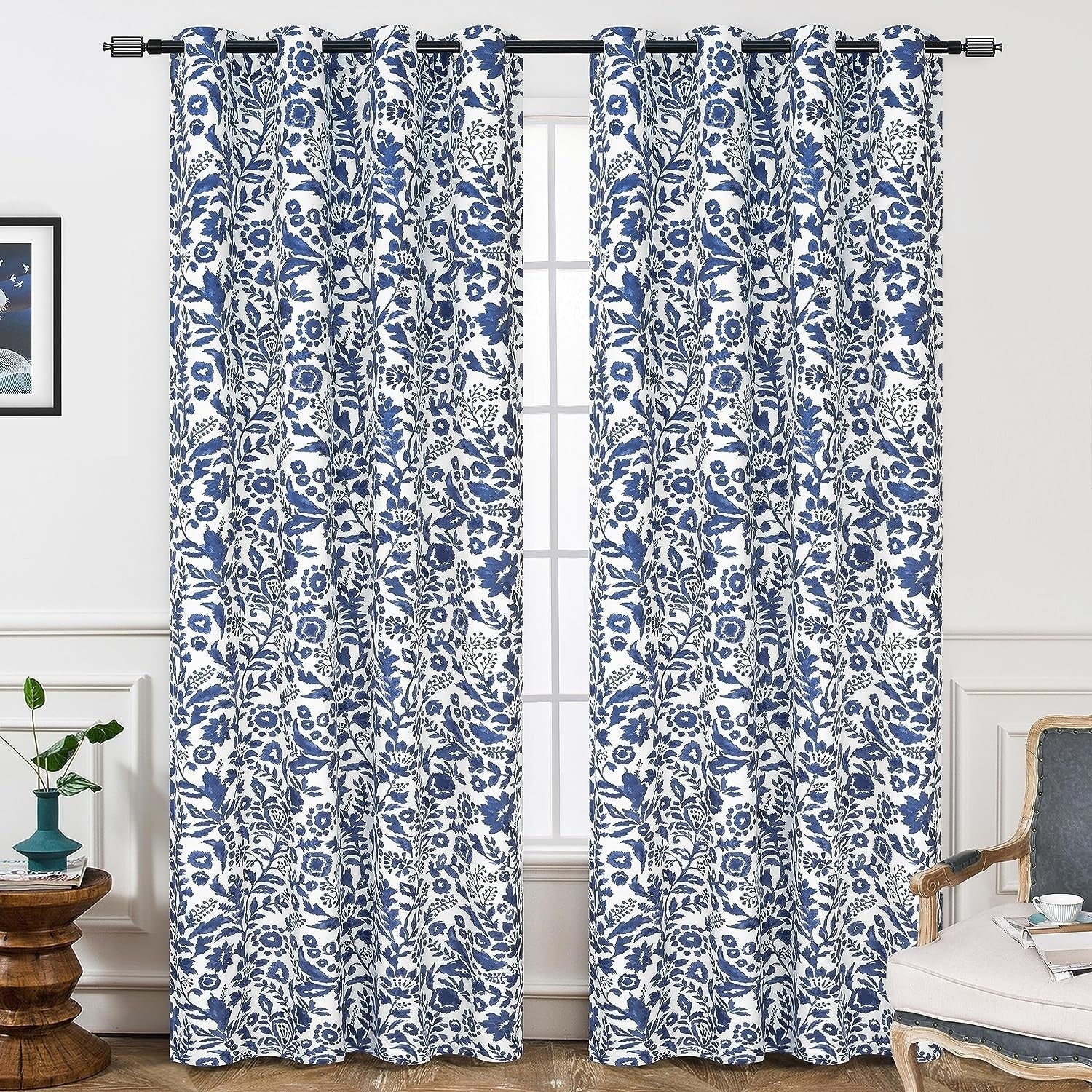 Paire de rideaux occultants doublés à motif floral aquarelle Porch &amp; Den Ouzel