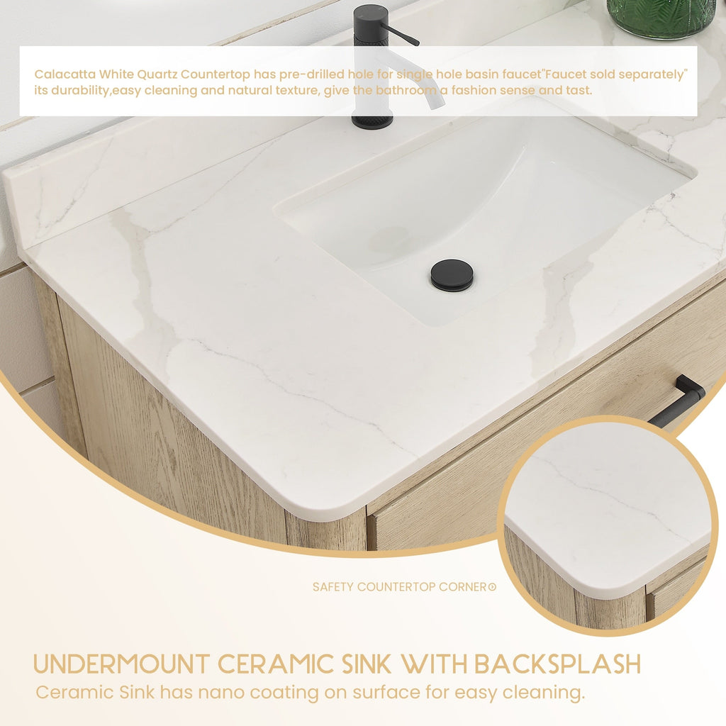 Meuble-lavabo Porto avec dessus en quartz blanc sans miroir