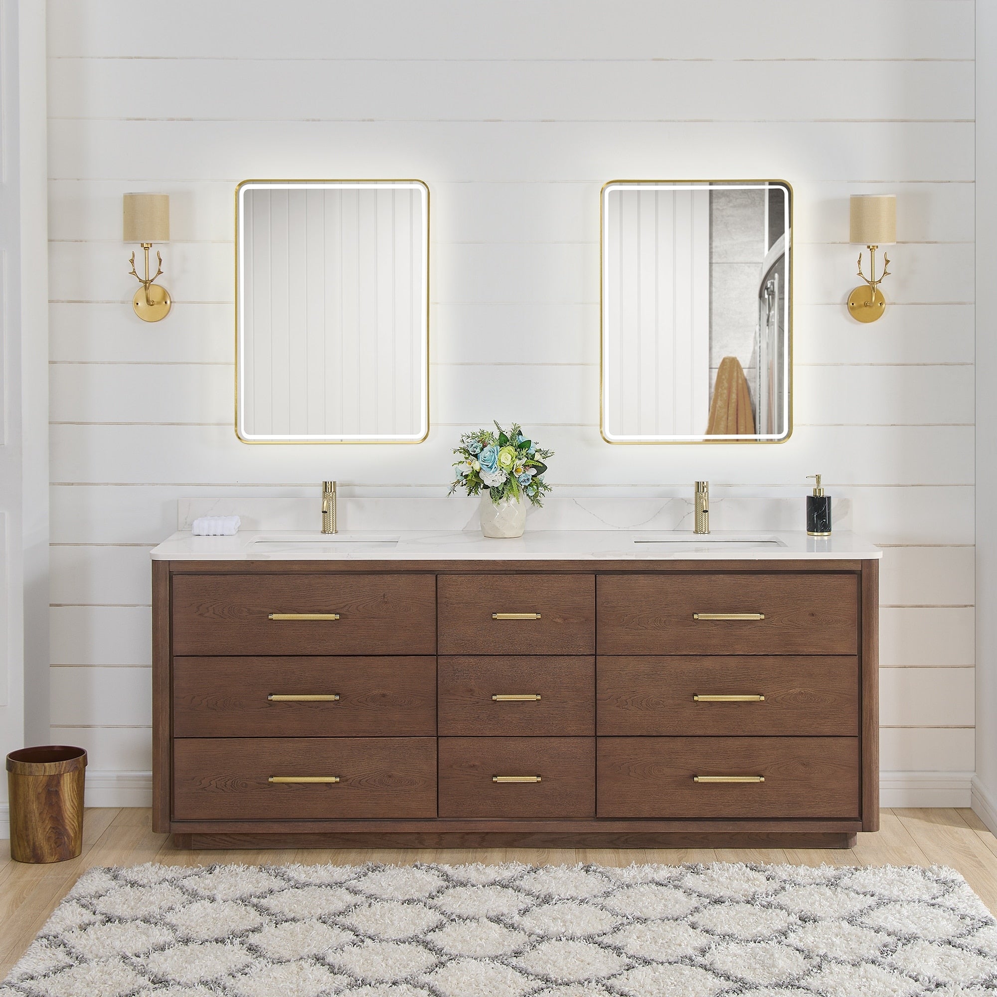 Meuble-lavabo Porto avec dessus en quartz blanc sans miroir