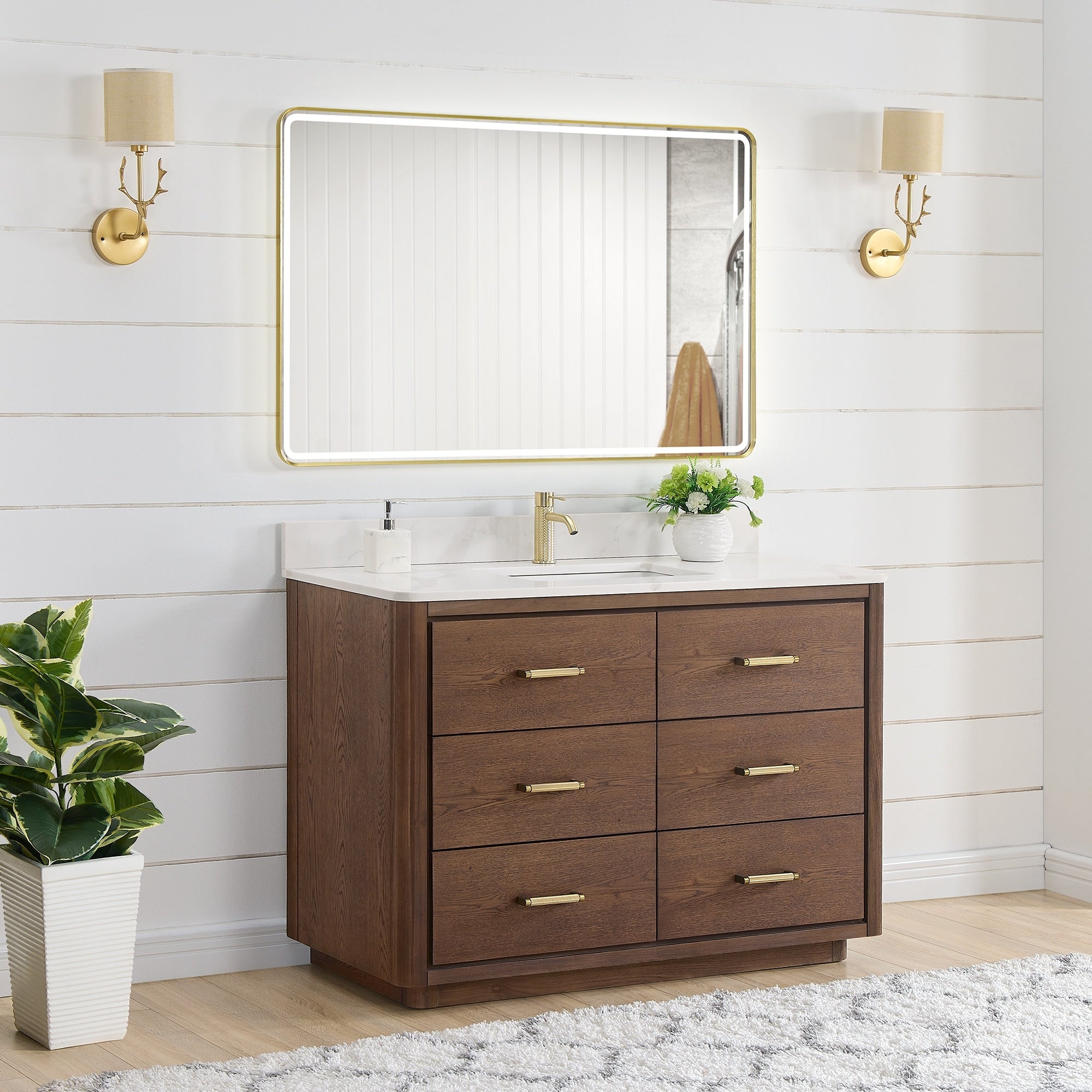 Meuble-lavabo Porto avec dessus en quartz blanc sans miroir