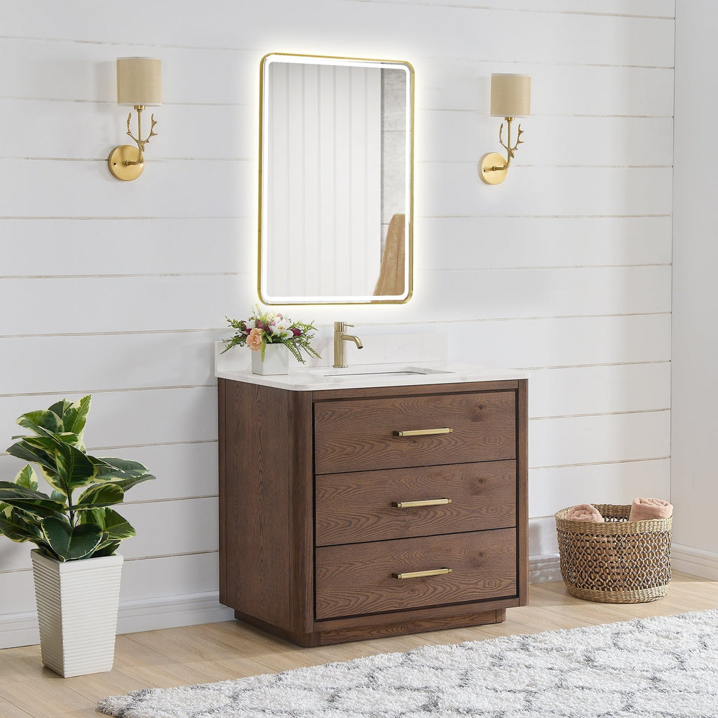Meuble-lavabo Porto avec dessus en quartz blanc sans miroir