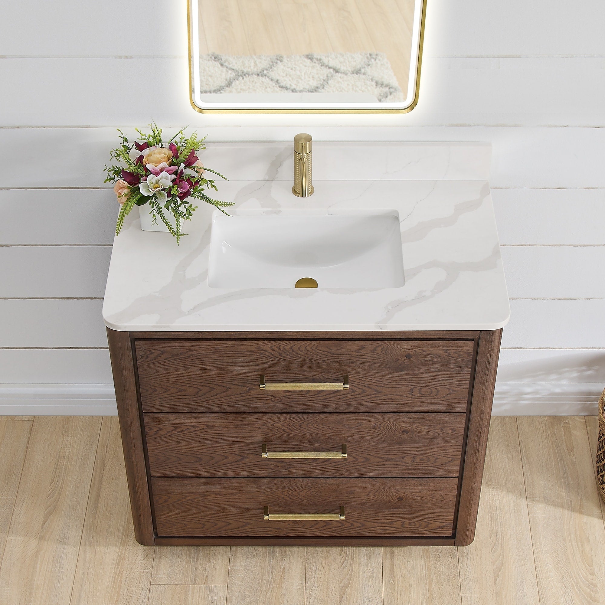 Meuble-lavabo Porto avec dessus en quartz blanc sans miroir