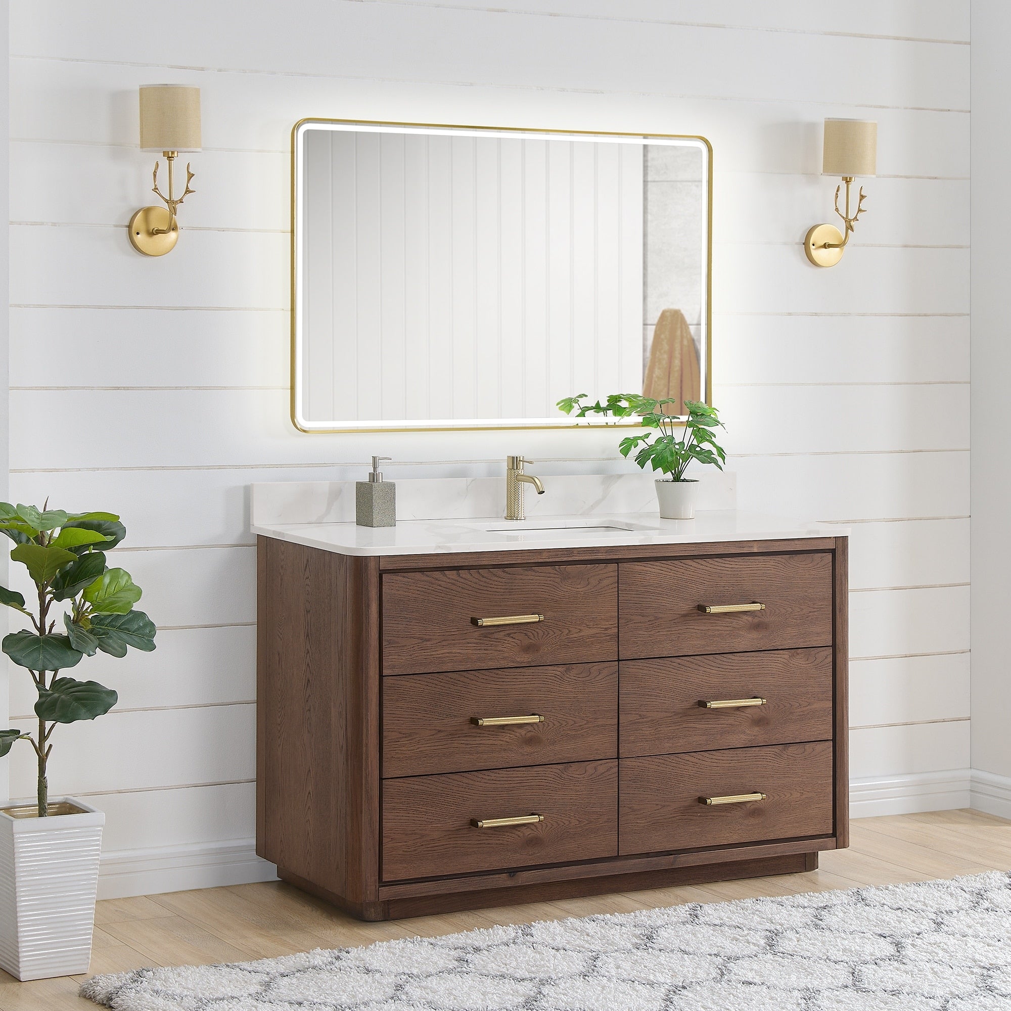 Meuble-lavabo Porto avec dessus en quartz blanc sans miroir