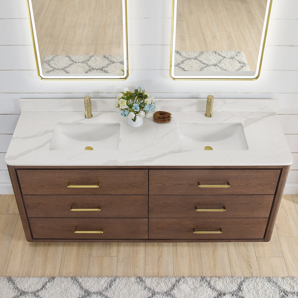 Meuble-lavabo Porto avec dessus en quartz blanc sans miroir
