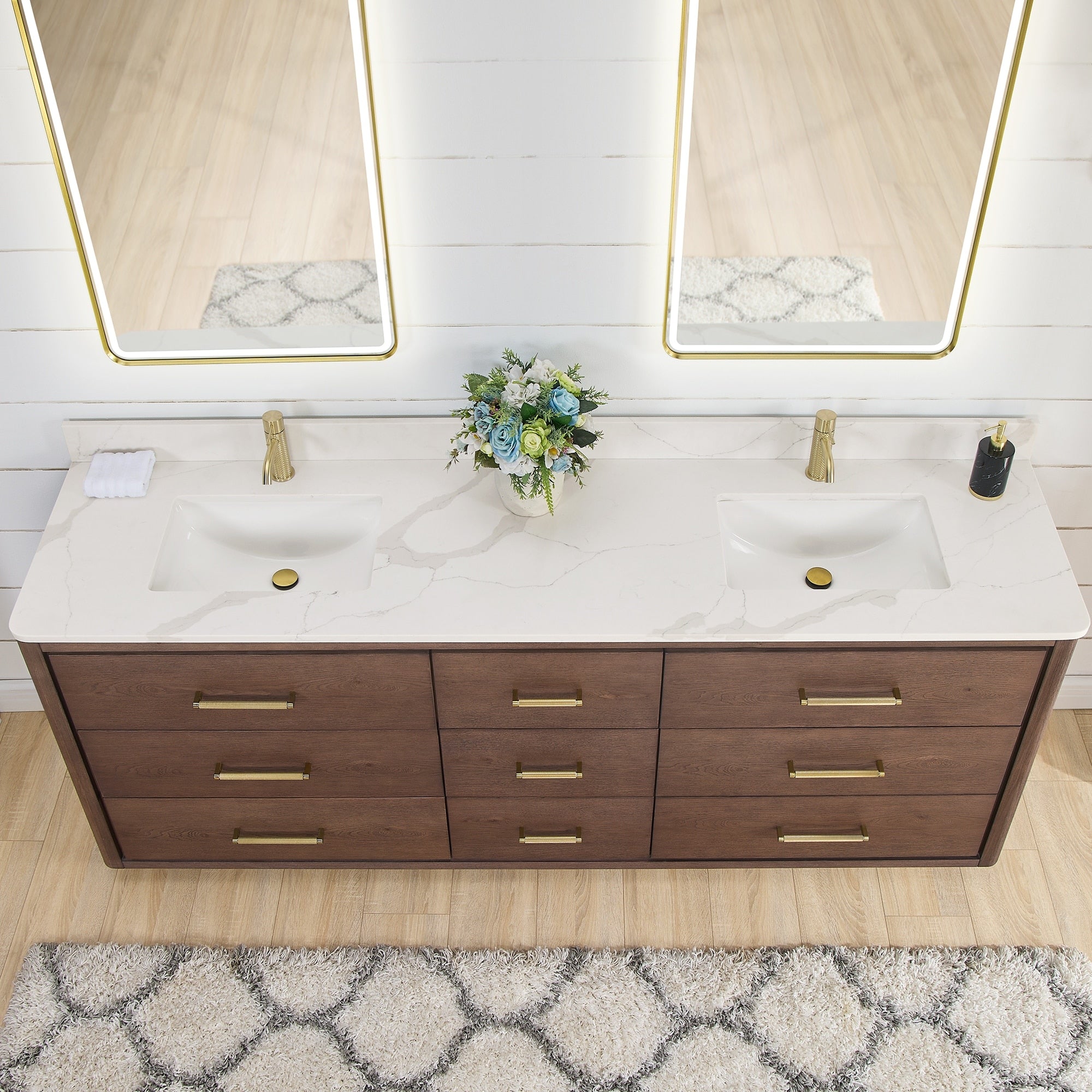 Meuble-lavabo Porto avec dessus en quartz blanc sans miroir