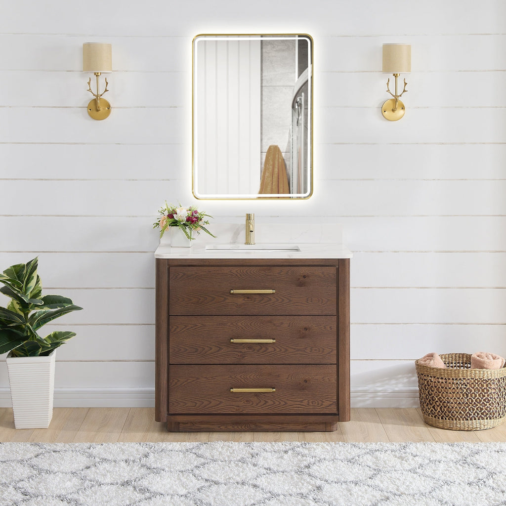 Meuble-lavabo Porto avec dessus en quartz blanc sans miroir