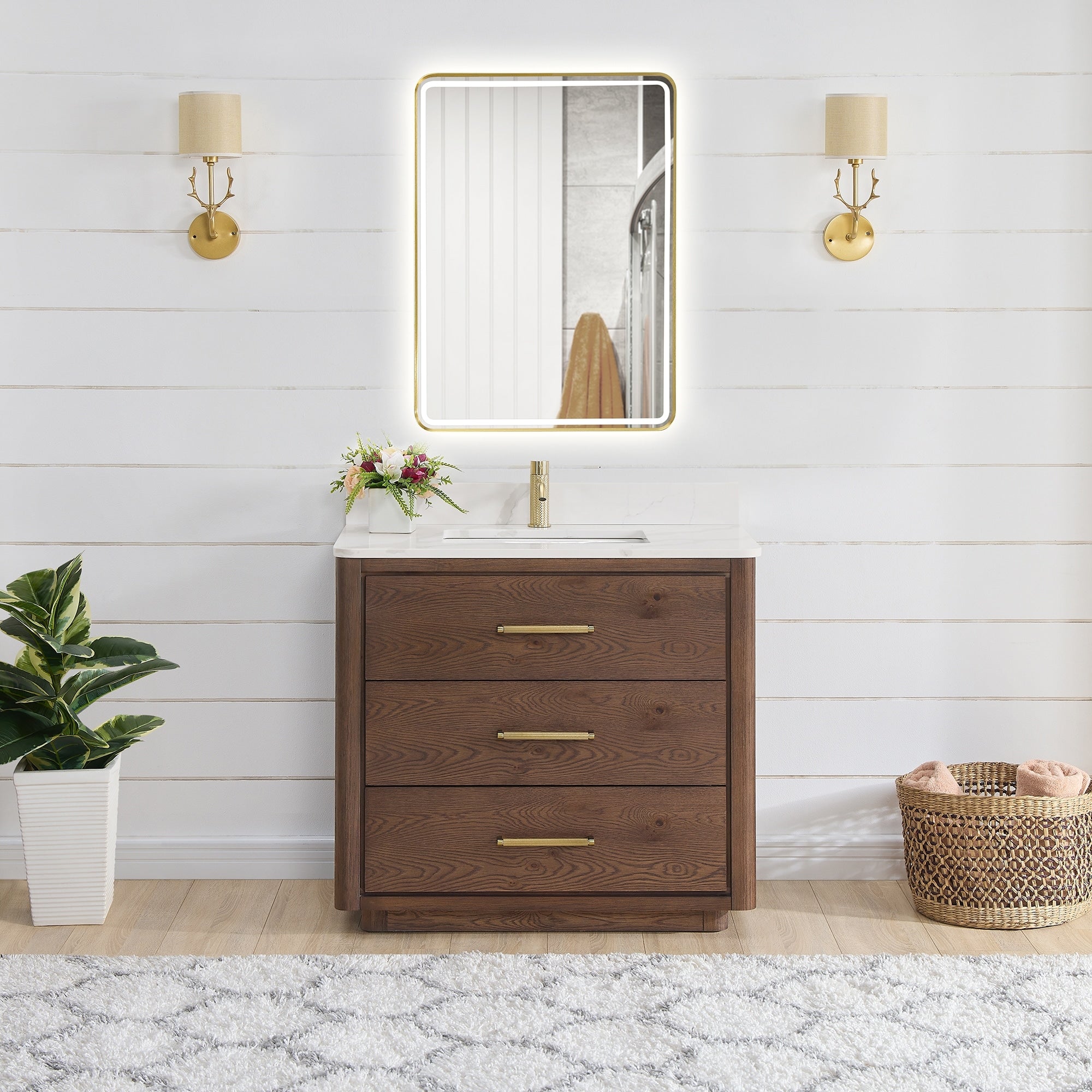 Meuble-lavabo Porto avec dessus en quartz blanc sans miroir