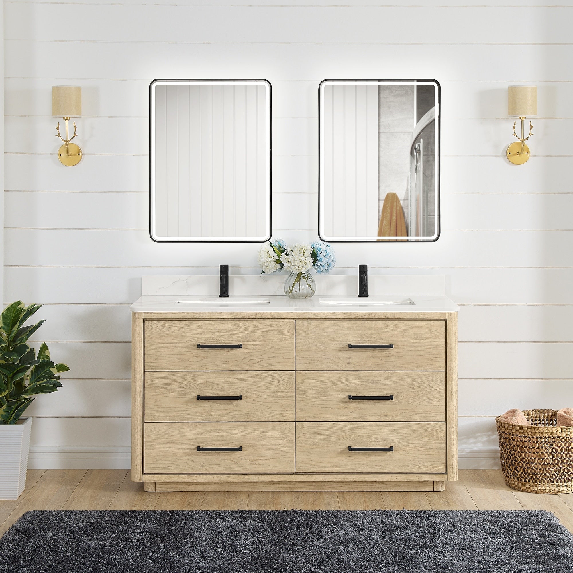 Meuble-lavabo Porto avec dessus en quartz blanc sans miroir