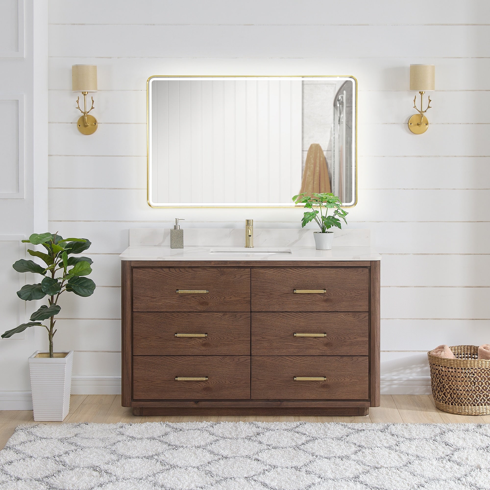 Meuble-lavabo Porto avec dessus en quartz blanc sans miroir