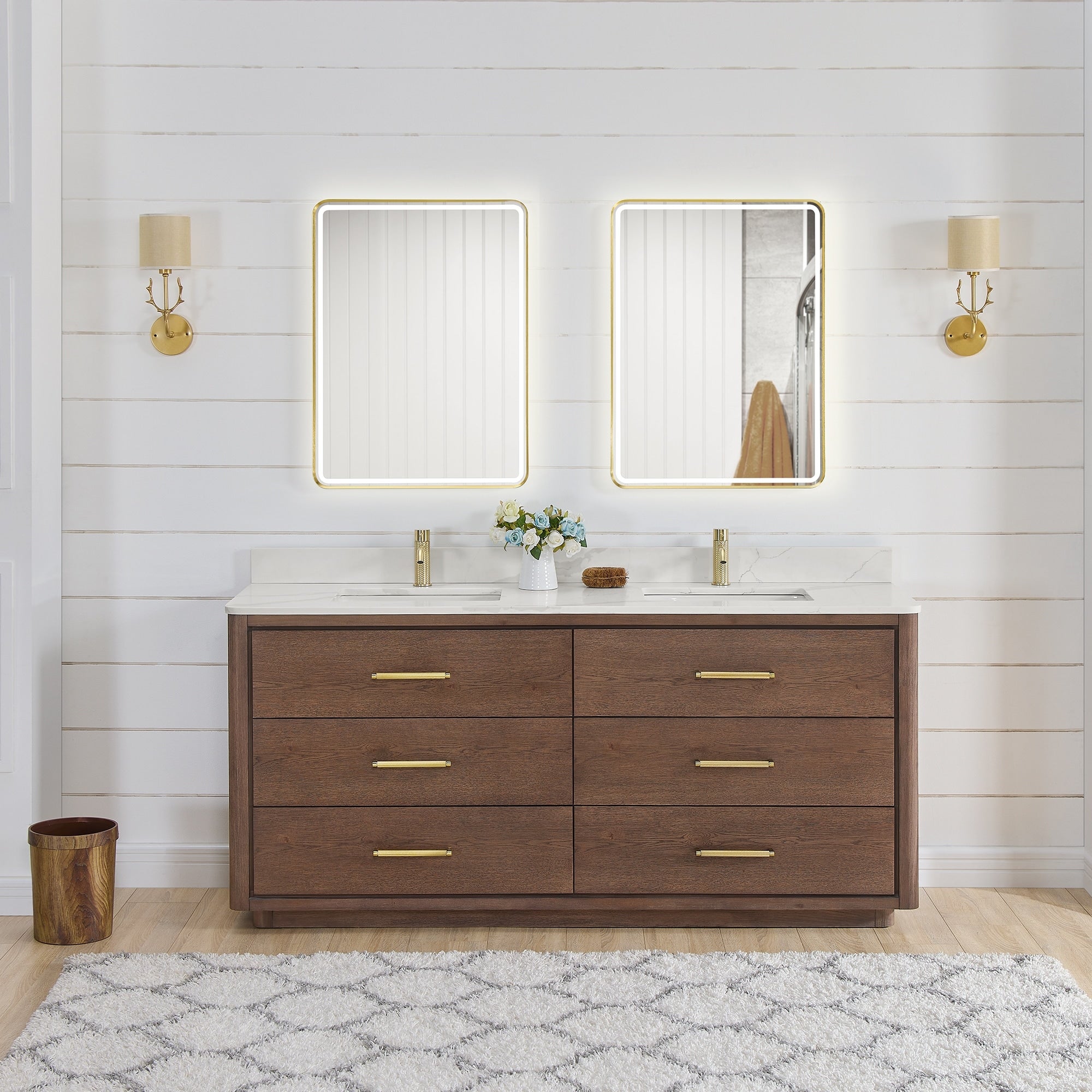 Meuble-lavabo Porto avec dessus en quartz blanc sans miroir