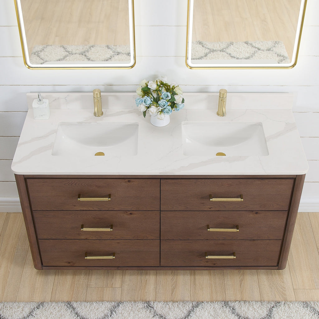 Meuble-lavabo Porto avec dessus en quartz blanc sans miroir