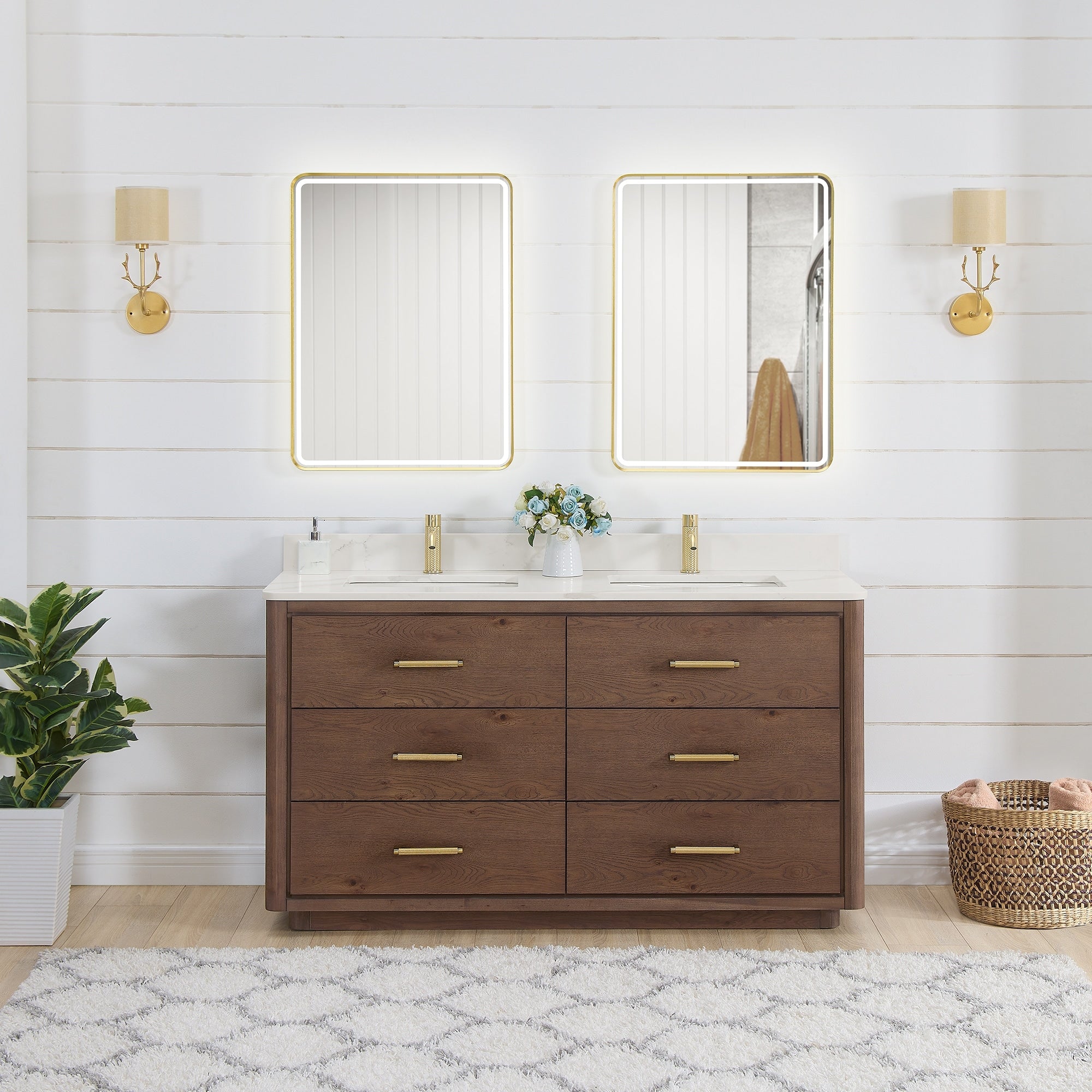 Meuble-lavabo Porto avec dessus en quartz blanc sans miroir