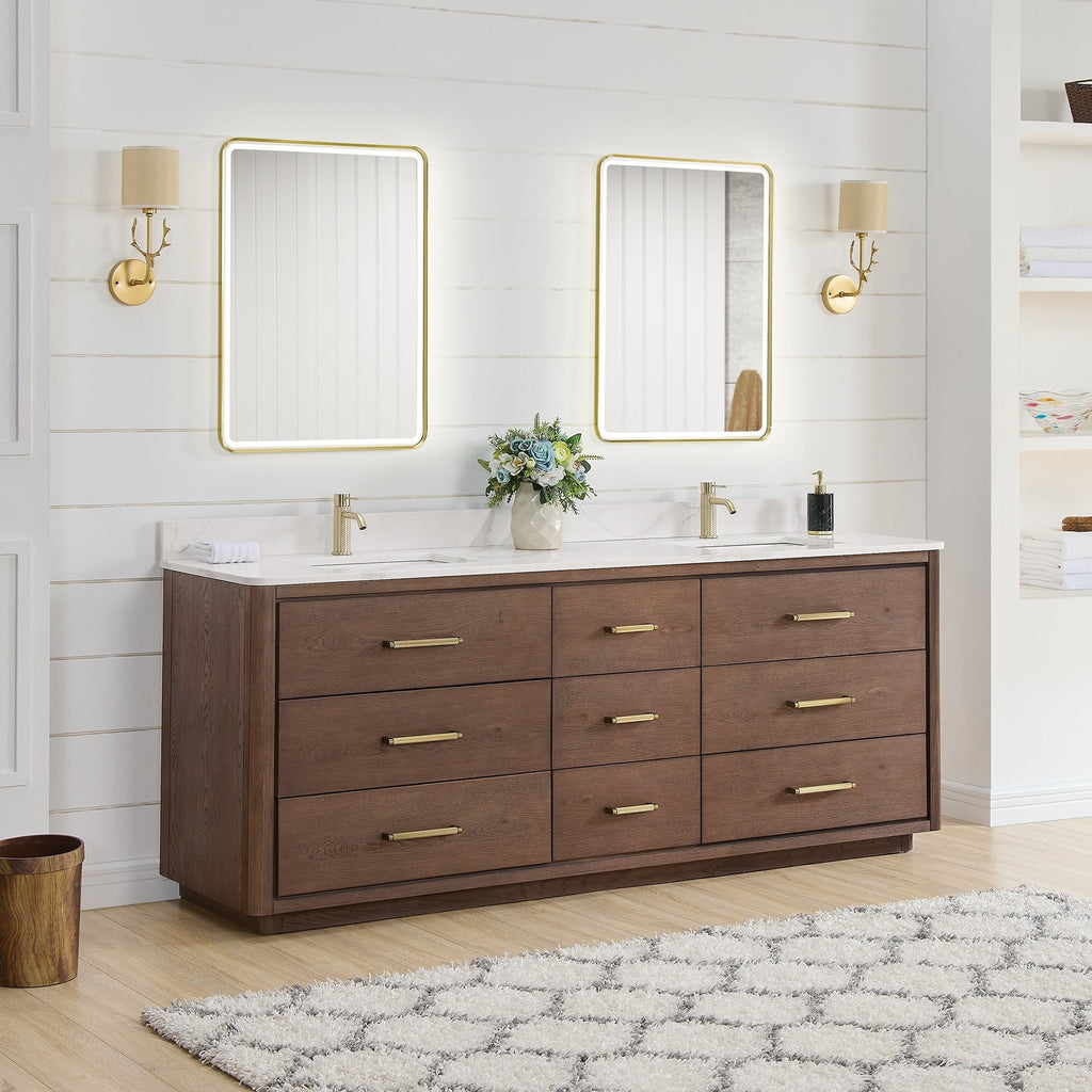 Meuble-lavabo Porto avec dessus en quartz blanc sans miroir
