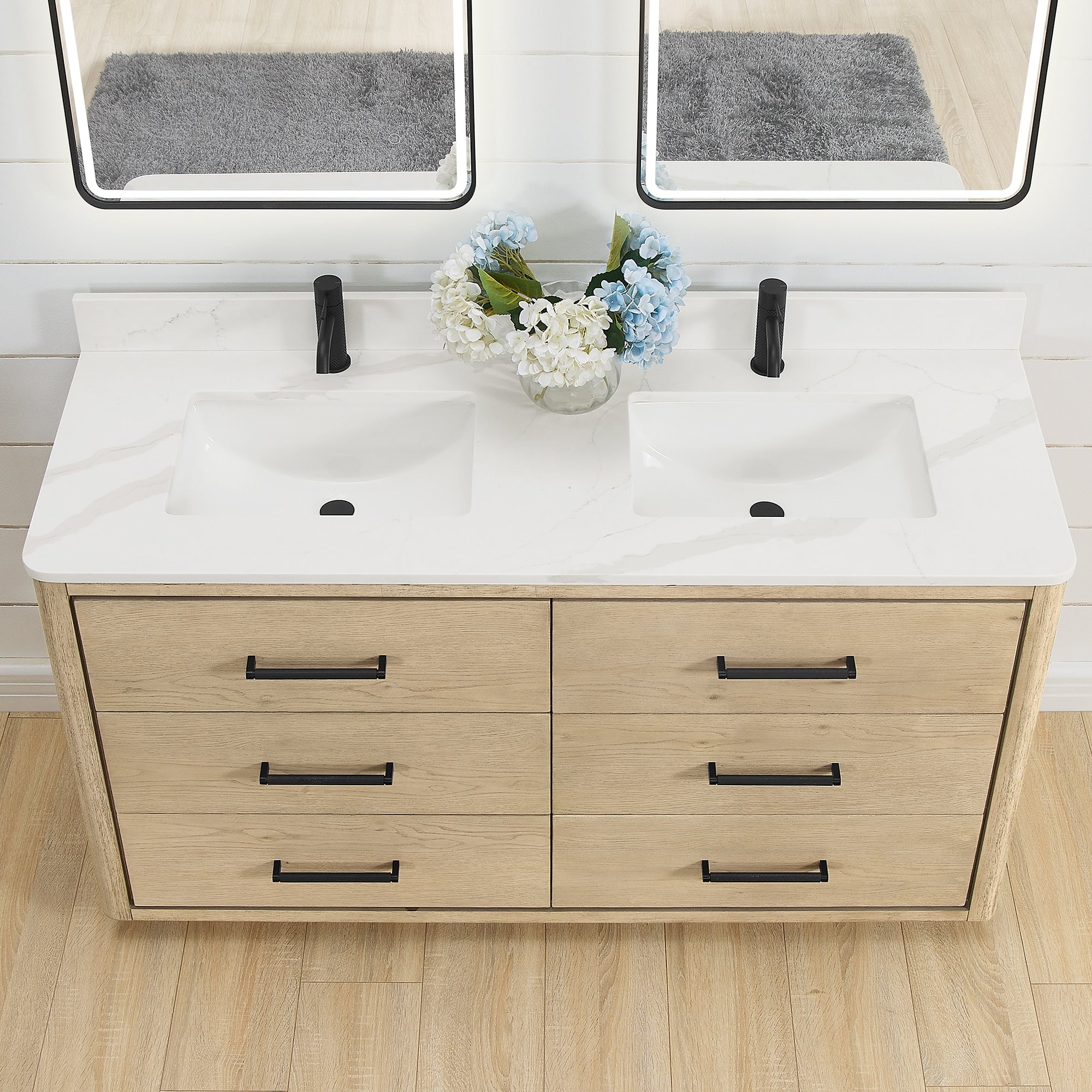 Meuble-lavabo Porto avec dessus en quartz blanc sans miroir
