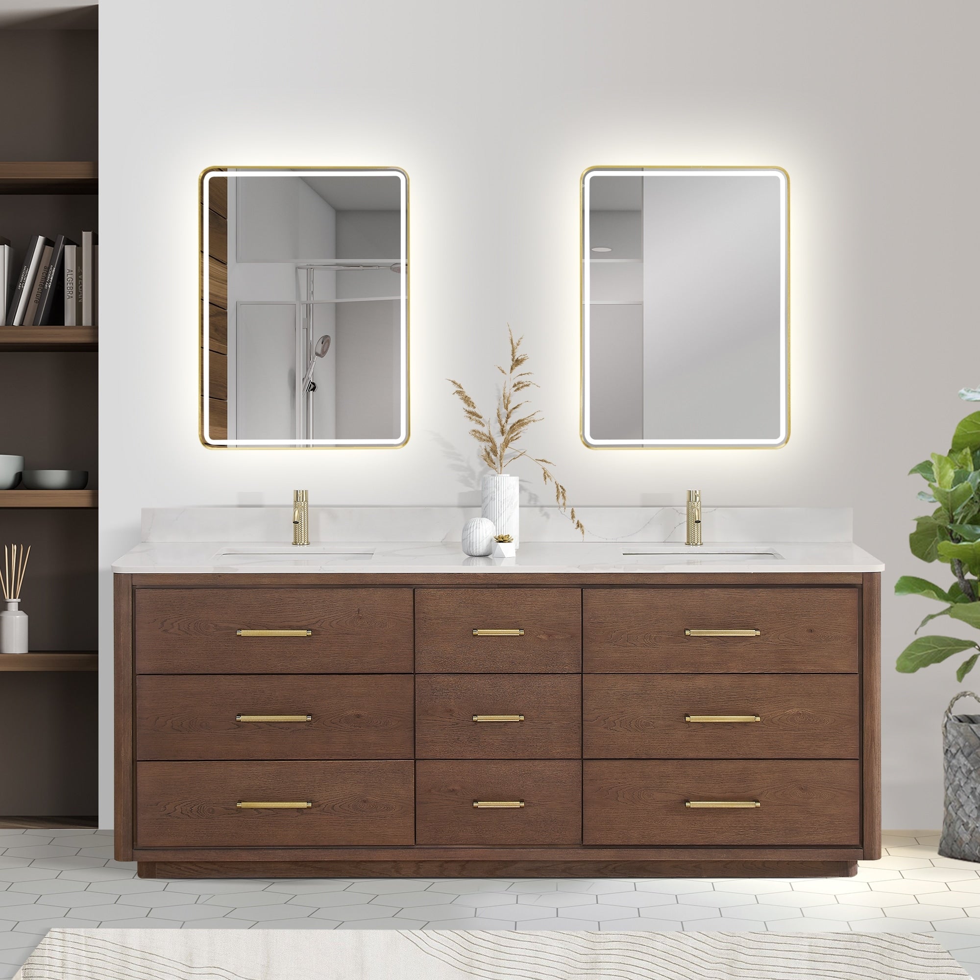 Meuble-lavabo Porto avec dessus en quartz blanc sans miroir