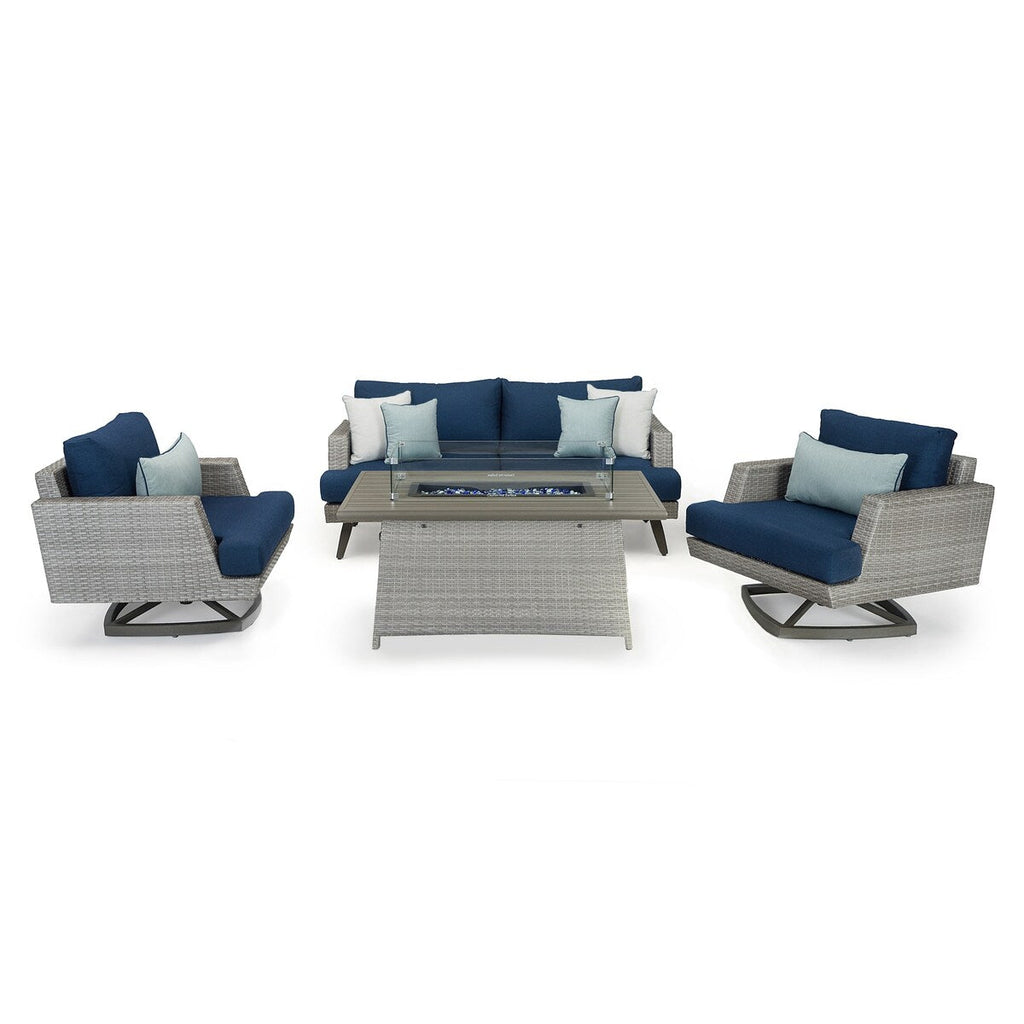 Ensemble de 4 sièges de patio d'extérieur Portofino Casual Sunbrella avec fonction de mouvement et de feu