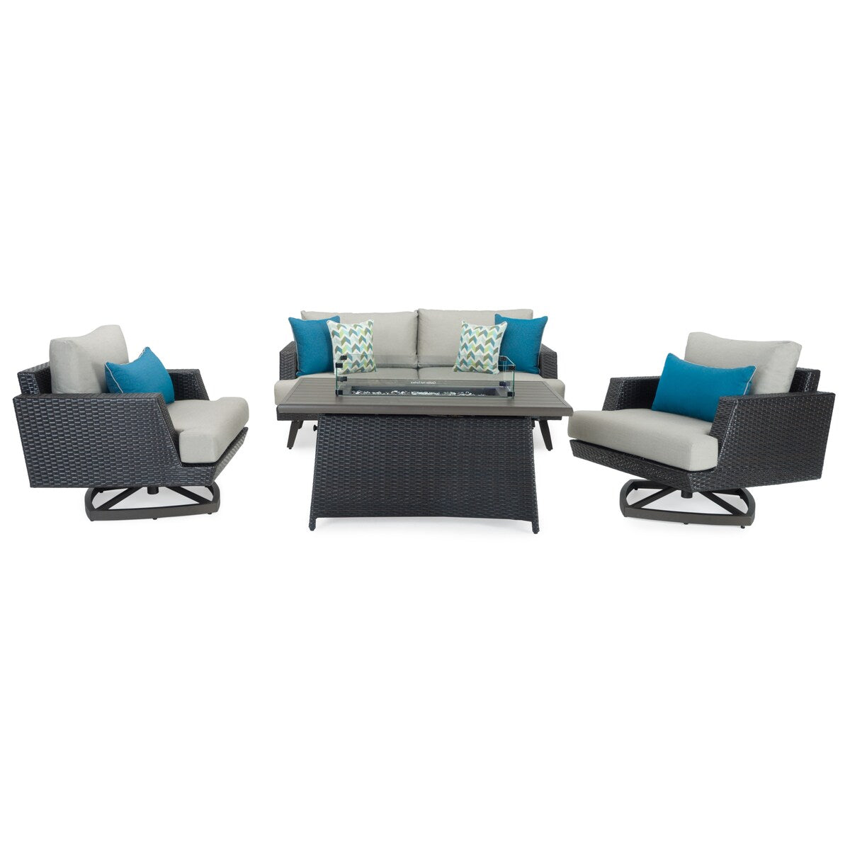 Ensemble de 4 sièges de patio d'extérieur Portofino Casual Sunbrella avec fonction de mouvement et de feu
