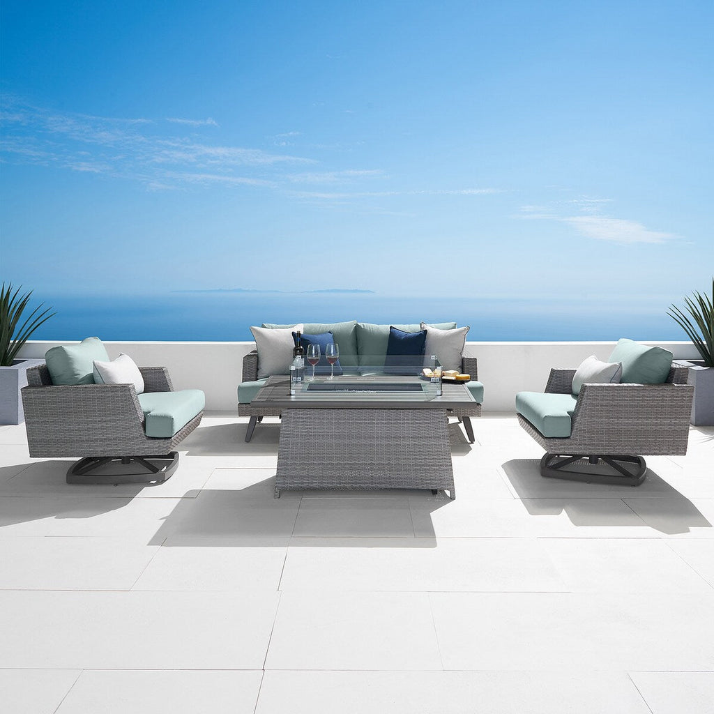 Ensemble de 4 sièges de patio d'extérieur Portofino Casual Sunbrella avec fonction de mouvement et de feu