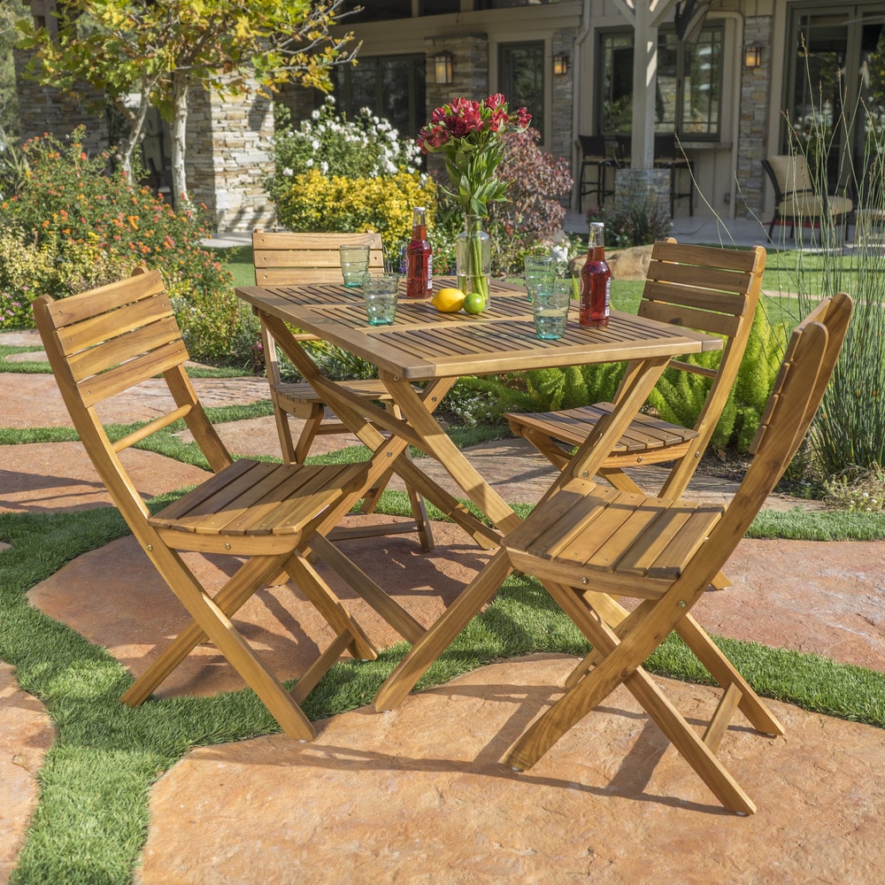 Ensemble de salle à manger d'extérieur 5 pièces en bois d'acacia Positano par Christopher Knight Home