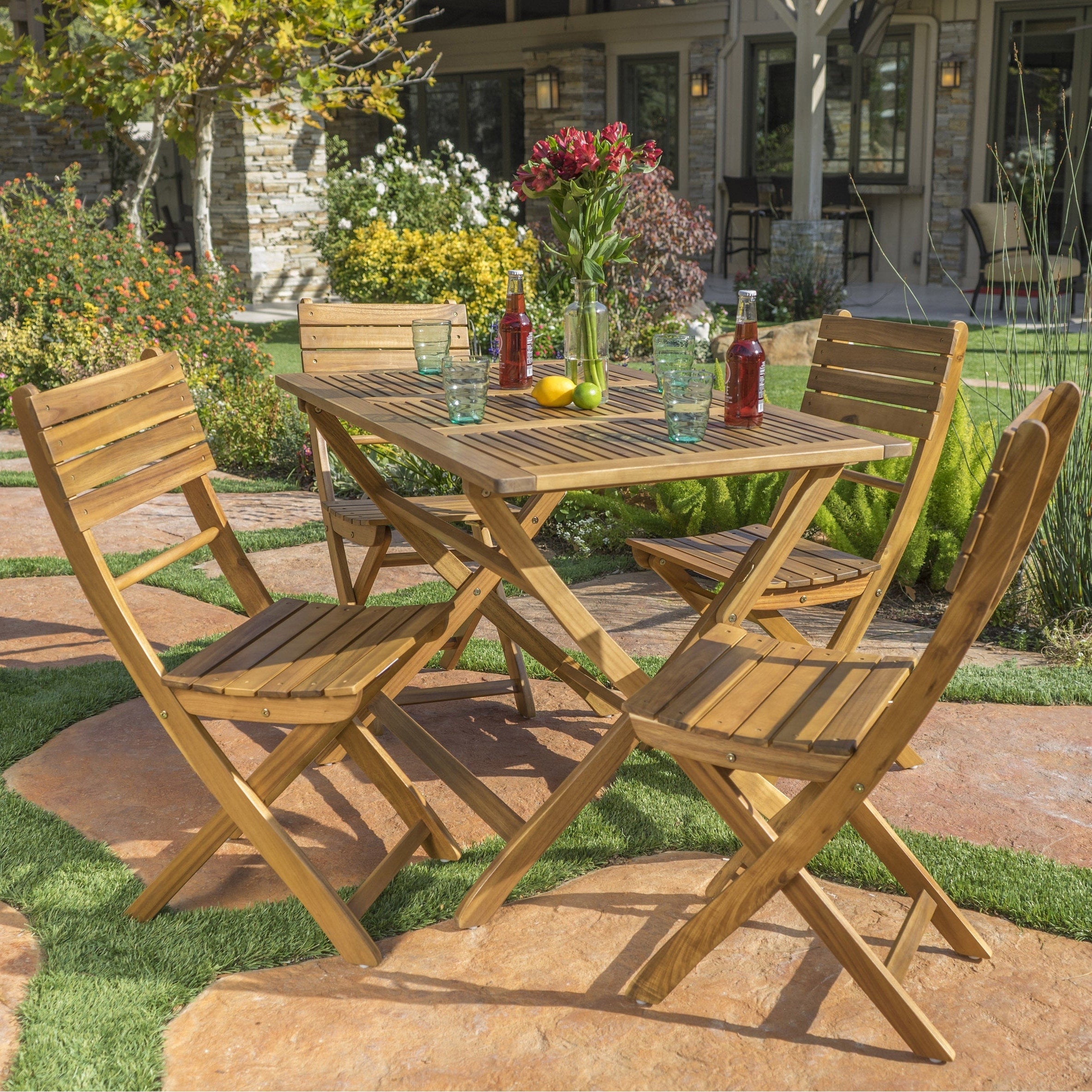 Ensemble de salle à manger d'extérieur 5 pièces en bois d'acacia Positano par Christopher Knight Home