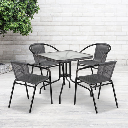 Ensemble de 5 tables carrées et chaises en rotin pour patio intérieur/extérieur - 28 L x 28 P x 28 H