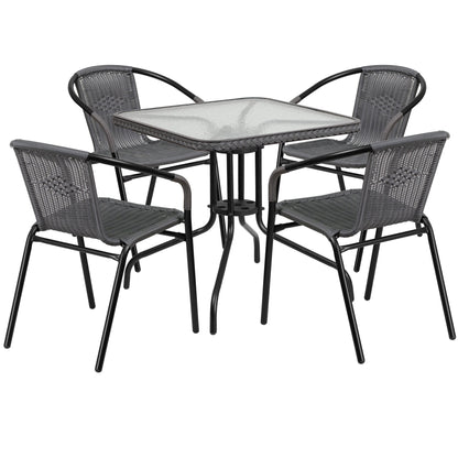 Ensemble de 5 tables carrées et chaises en rotin pour patio intérieur/extérieur - 28 L x 28 P x 28 H
