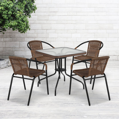 Ensemble de 5 tables carrées et chaises en rotin pour patio intérieur/extérieur - 28 L x 28 P x 28 H