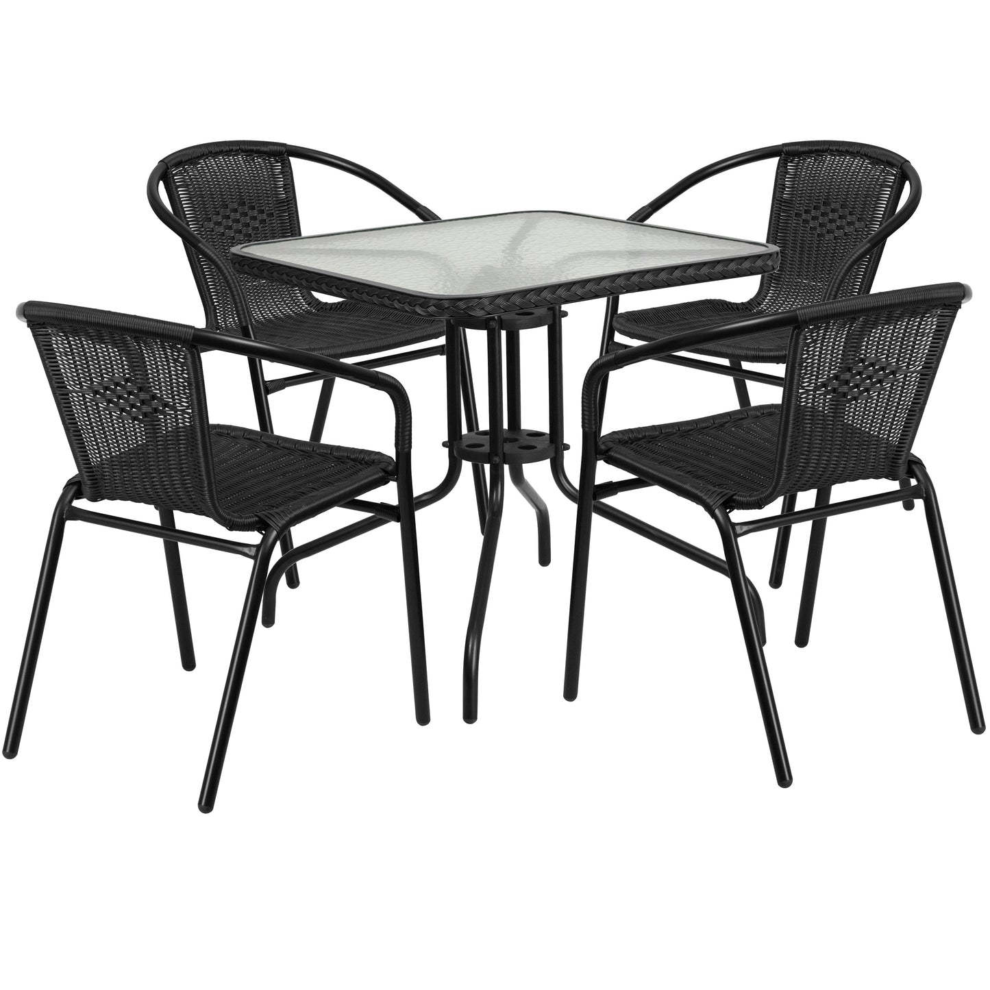 Ensemble de 5 tables carrées et chaises en rotin pour patio intérieur/extérieur - 28 L x 28 P x 28 H