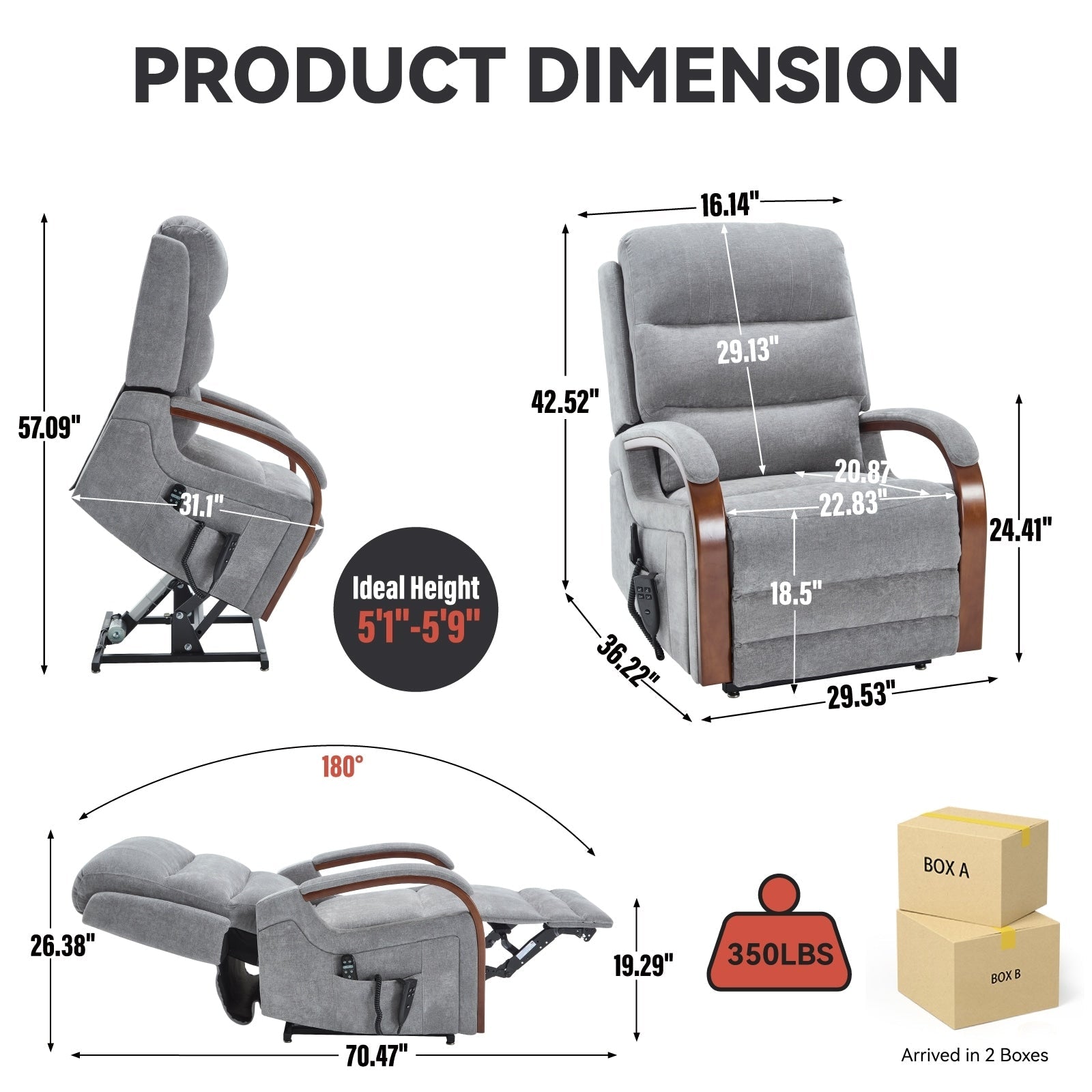 Fauteuil inclinable électrique en chenille à double moteur, position infinie, jusqu'à 350 lb, avec massage thermique et mécanisme de mouvement robuste