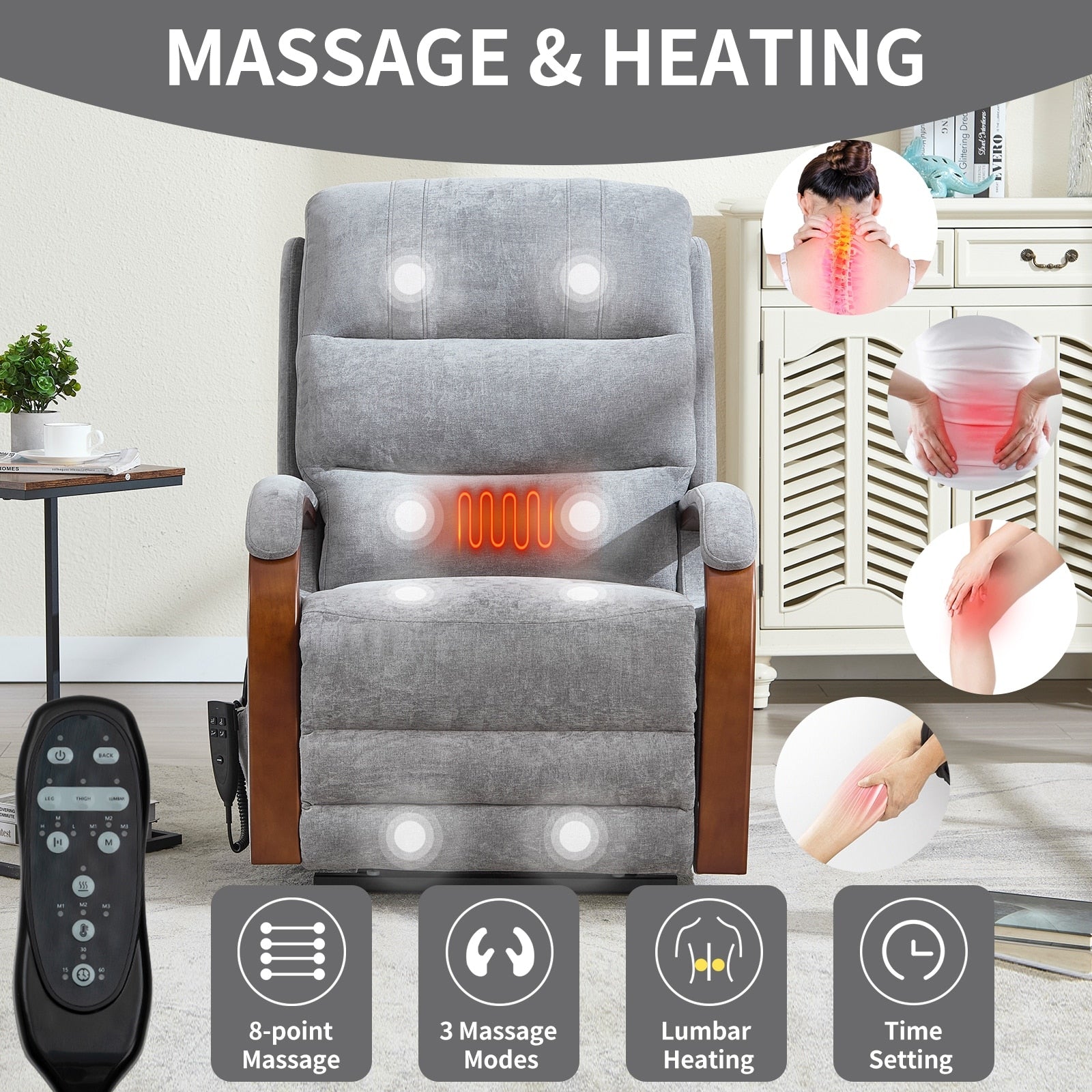 Fauteuil inclinable électrique en chenille à double moteur, position infinie, jusqu'à 350 lb, avec massage thermique et mécanisme de mouvement robuste