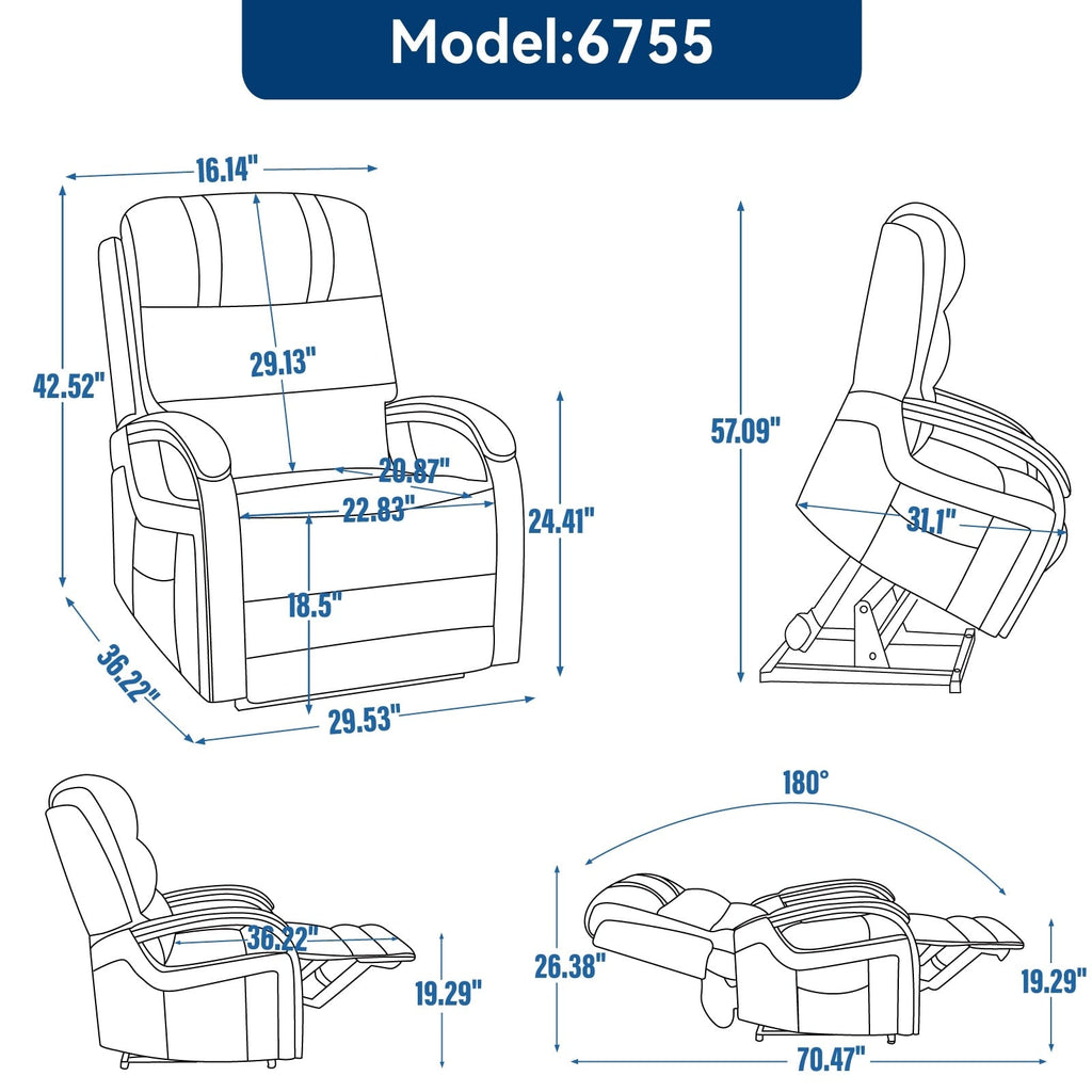 Fauteuil inclinable électrique en chenille à double moteur, position infinie, jusqu'à 350 lb, avec massage thermique et mécanisme de mouvement robuste