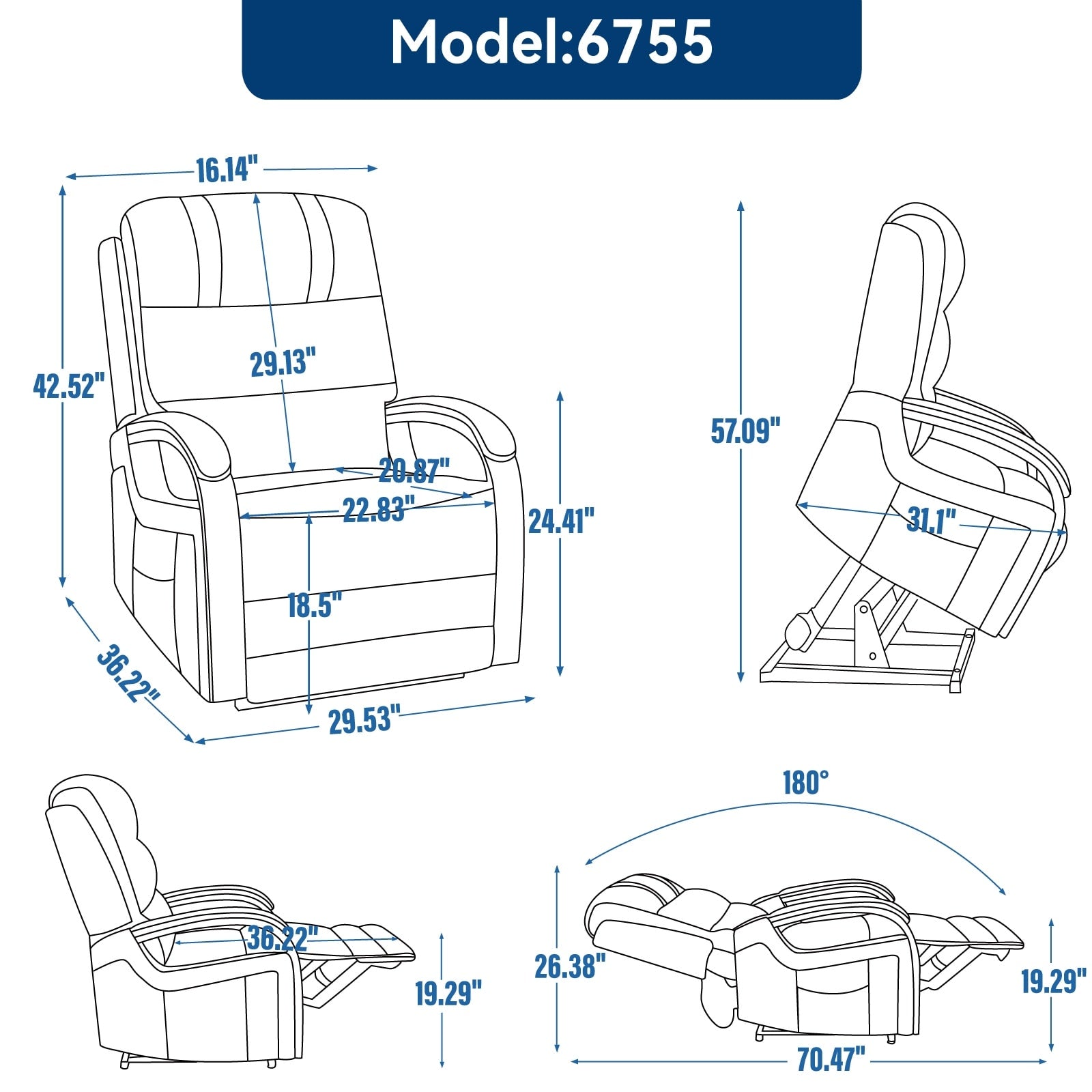 Fauteuil inclinable électrique en chenille à double moteur, position infinie, jusqu'à 350 lb, avec massage thermique et mécanisme de mouvement robuste