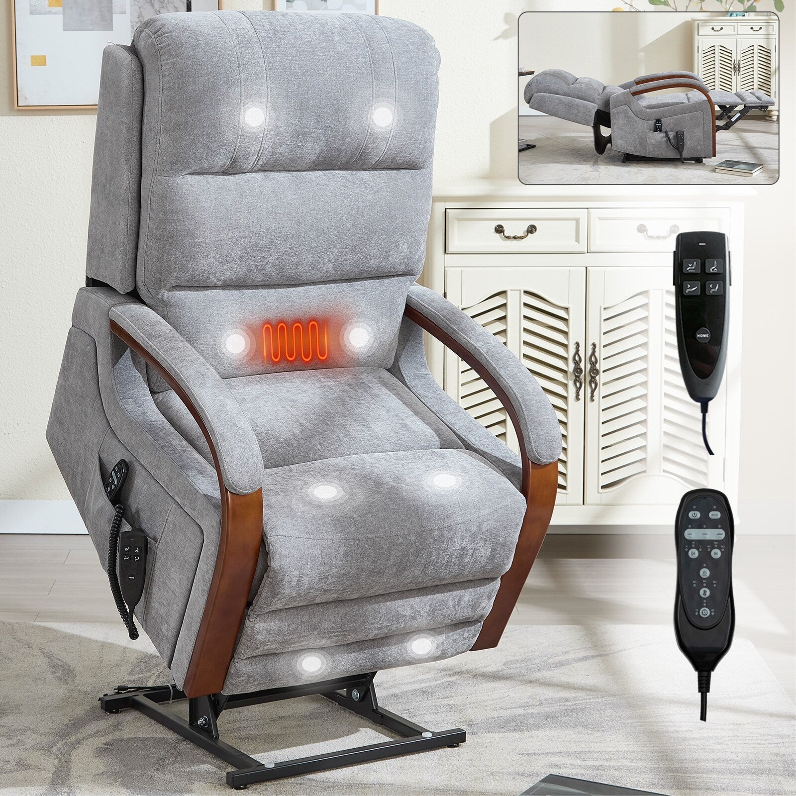 Fauteuil inclinable électrique en chenille à double moteur, position infinie, jusqu'à 350 lb, avec massage thermique et mécanisme de mouvement robuste
