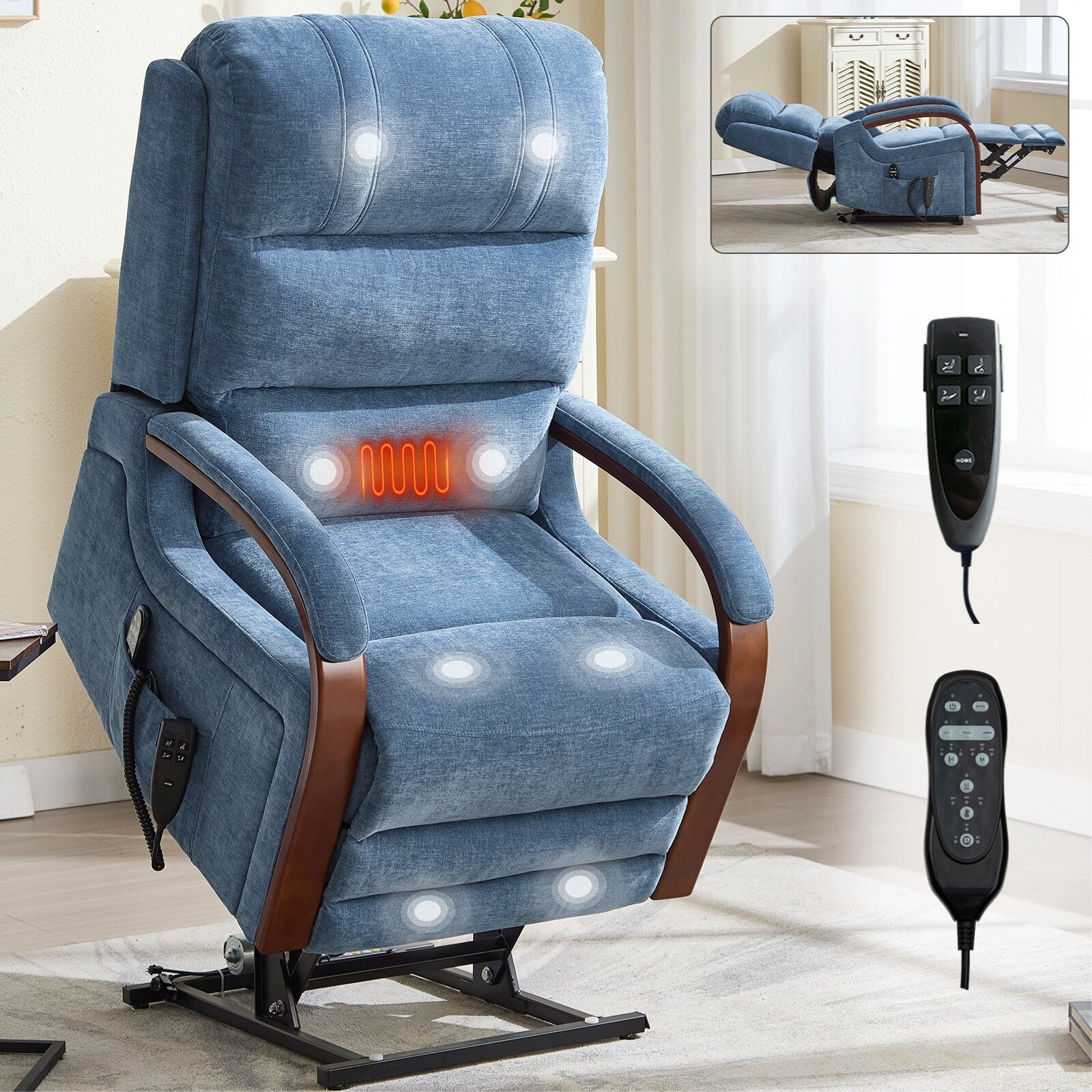 Fauteuil inclinable électrique en chenille à double moteur, position infinie, jusqu'à 350 lb, avec massage thermique et mécanisme de mouvement robuste