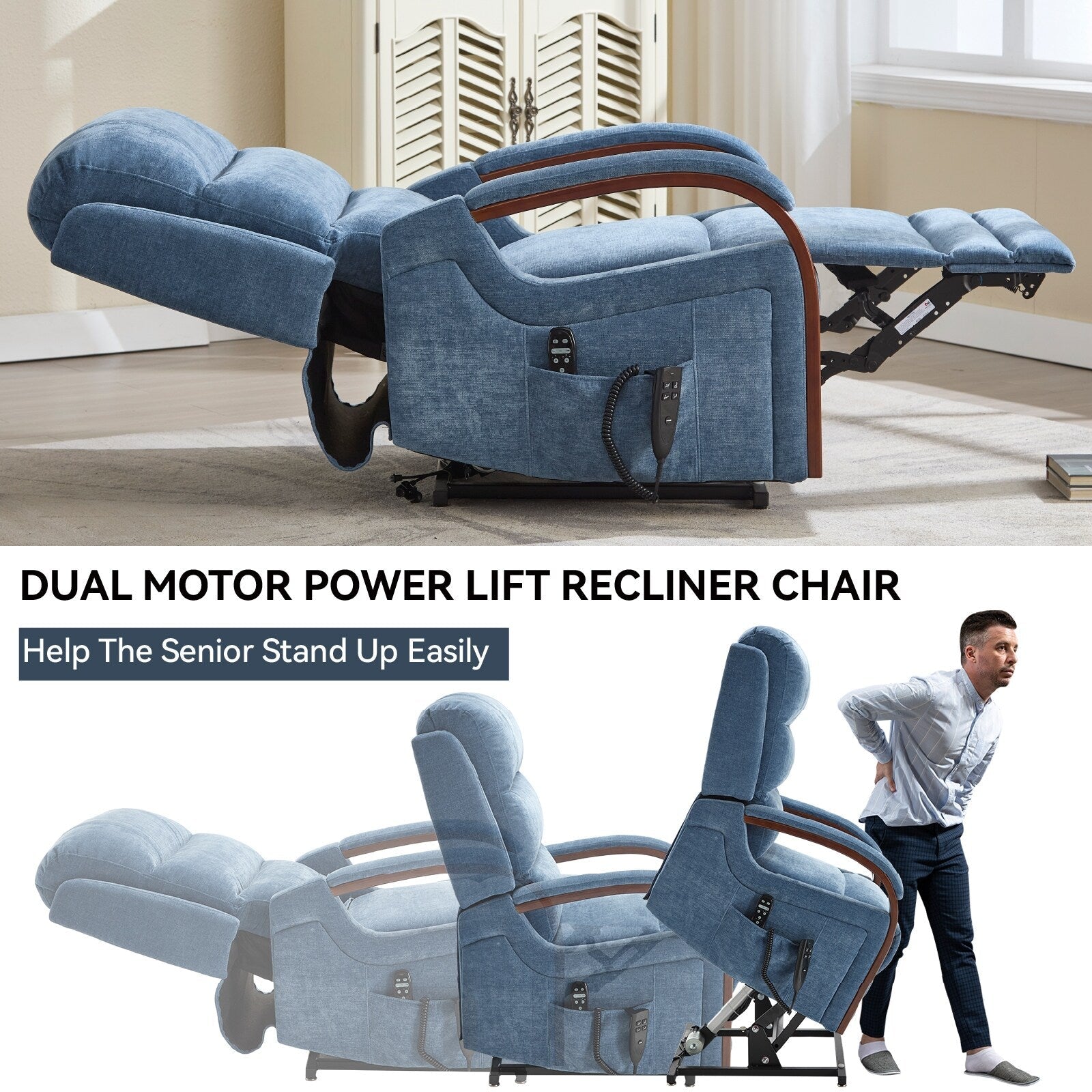 Fauteuil inclinable électrique en chenille à double moteur, position infinie, jusqu'à 350 lb, avec massage thermique et mécanisme de mouvement robuste