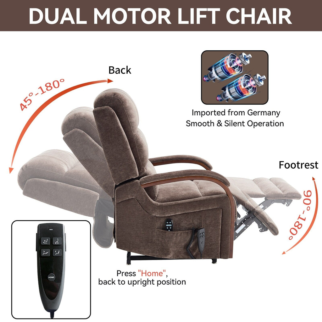 Fauteuil inclinable électrique en chenille à double moteur, position infinie, jusqu'à 350 lb, avec massage thermique et mécanisme de mouvement robuste
