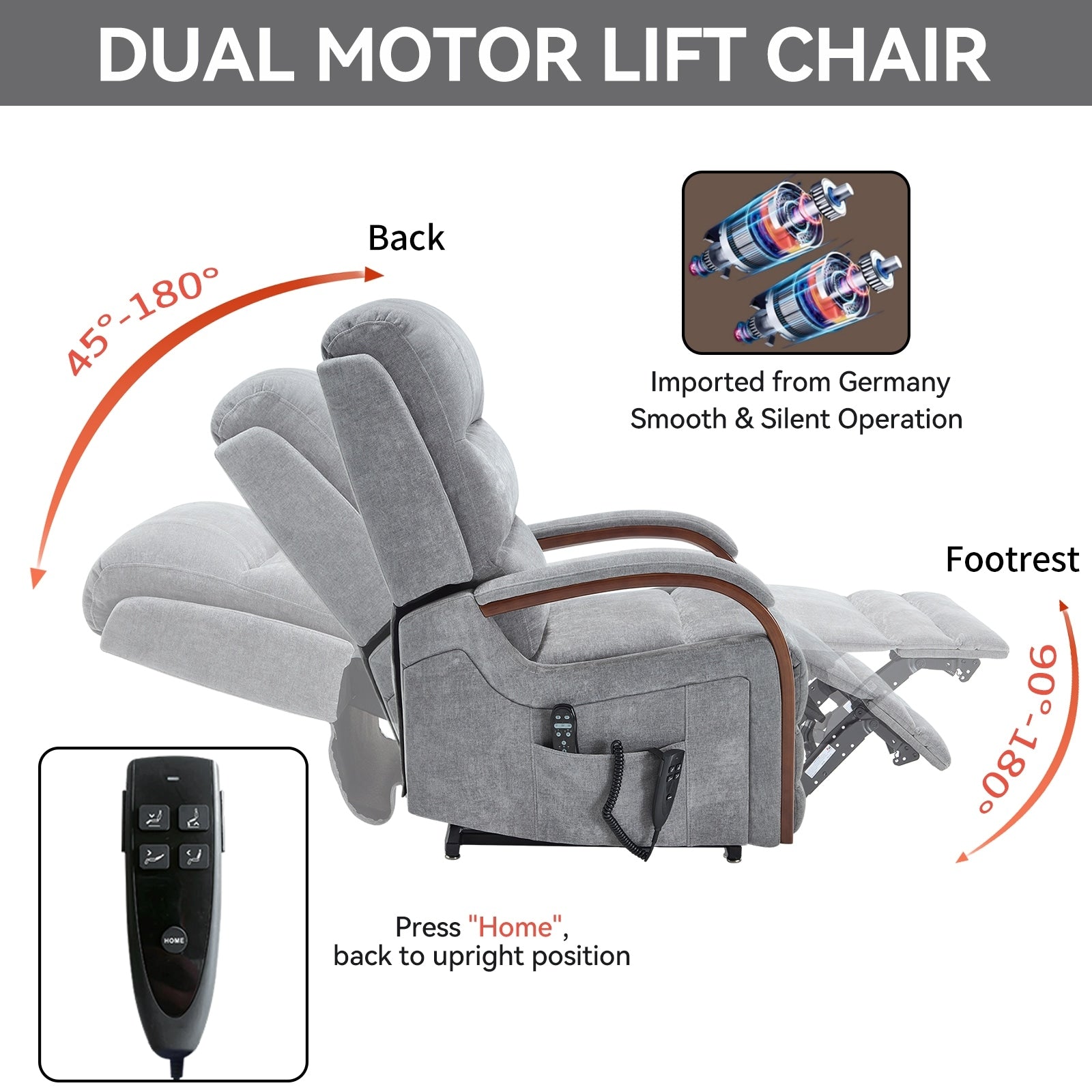 Fauteuil inclinable électrique en chenille à double moteur, position infinie, jusqu'à 350 lb, avec massage thermique et mécanisme de mouvement robuste