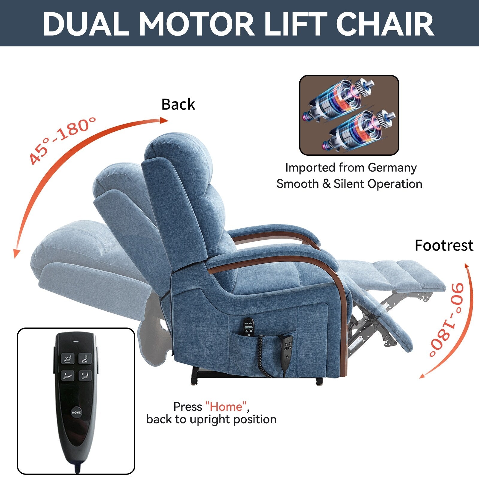 Fauteuil inclinable électrique en chenille à double moteur, position infinie, jusqu'à 350 lb, avec massage thermique et mécanisme de mouvement robuste
