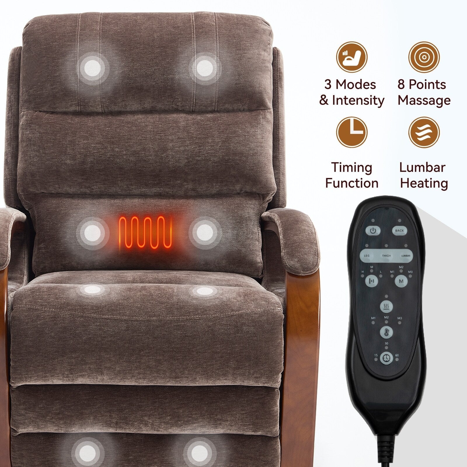 Fauteuil inclinable électrique en chenille à double moteur, position infinie, jusqu'à 350 lb, avec massage thermique et mécanisme de mouvement robuste