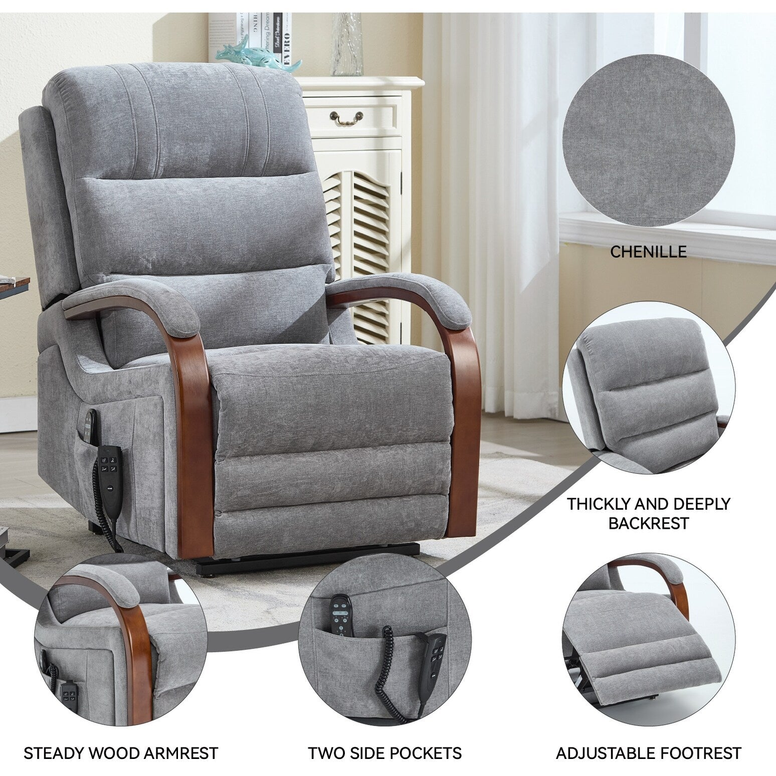 Fauteuil inclinable électrique en chenille à double moteur, position infinie, jusqu'à 350 lb, avec massage thermique et mécanisme de mouvement robuste
