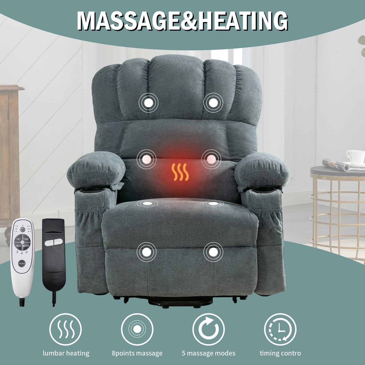 Fauteuil de massage électrique avec chauffage et vibrations, USB