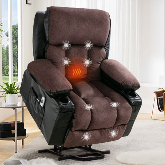 Fauteuil de massage électrique releveur pour personnes âgées, avec fonctions chauffantes et vibrantes, cuir polaire et port USB