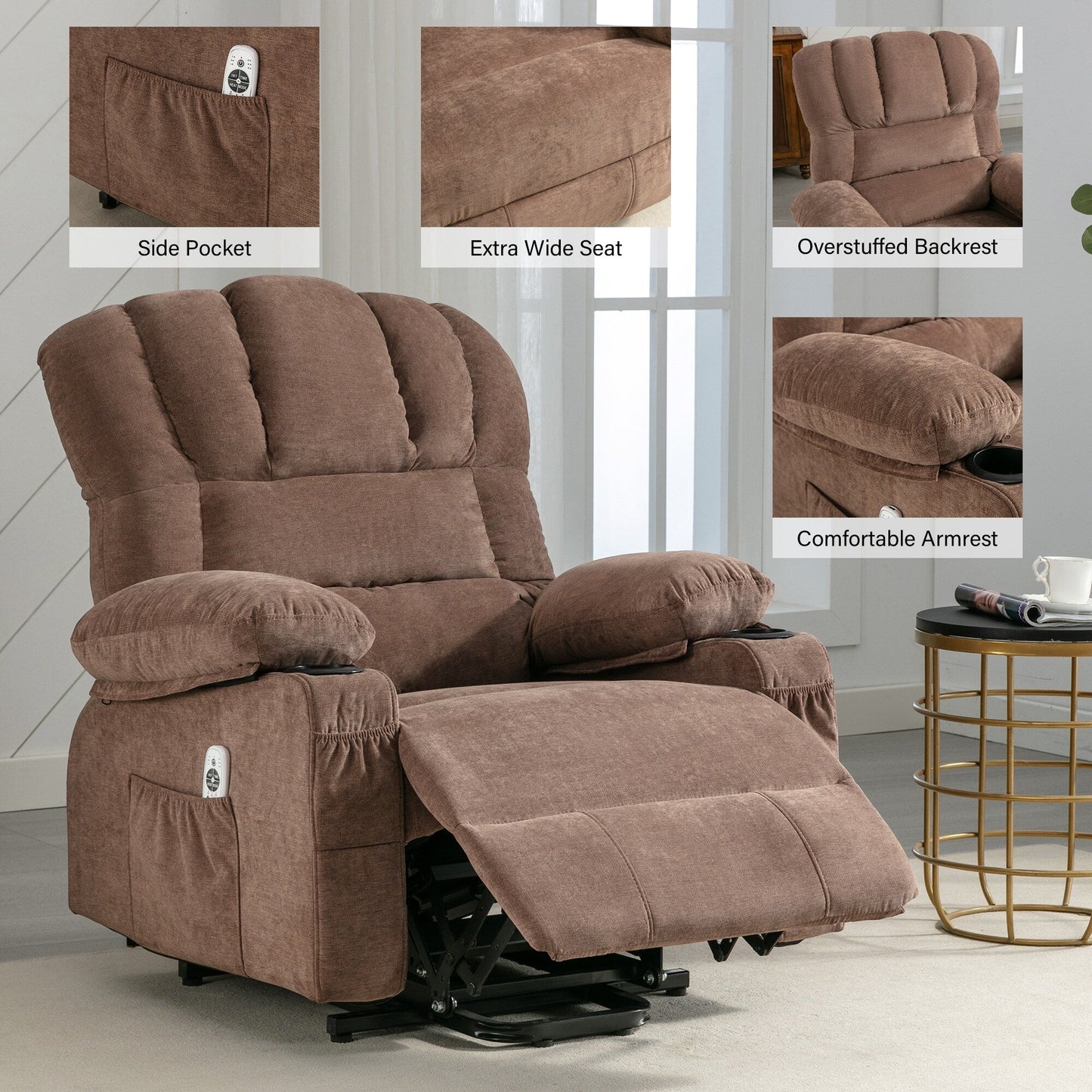 Fauteuil de massage électrique, adapté aux personnes âgées, avec fonctions de chauffage et de vibration, cuir PU avec USB, c