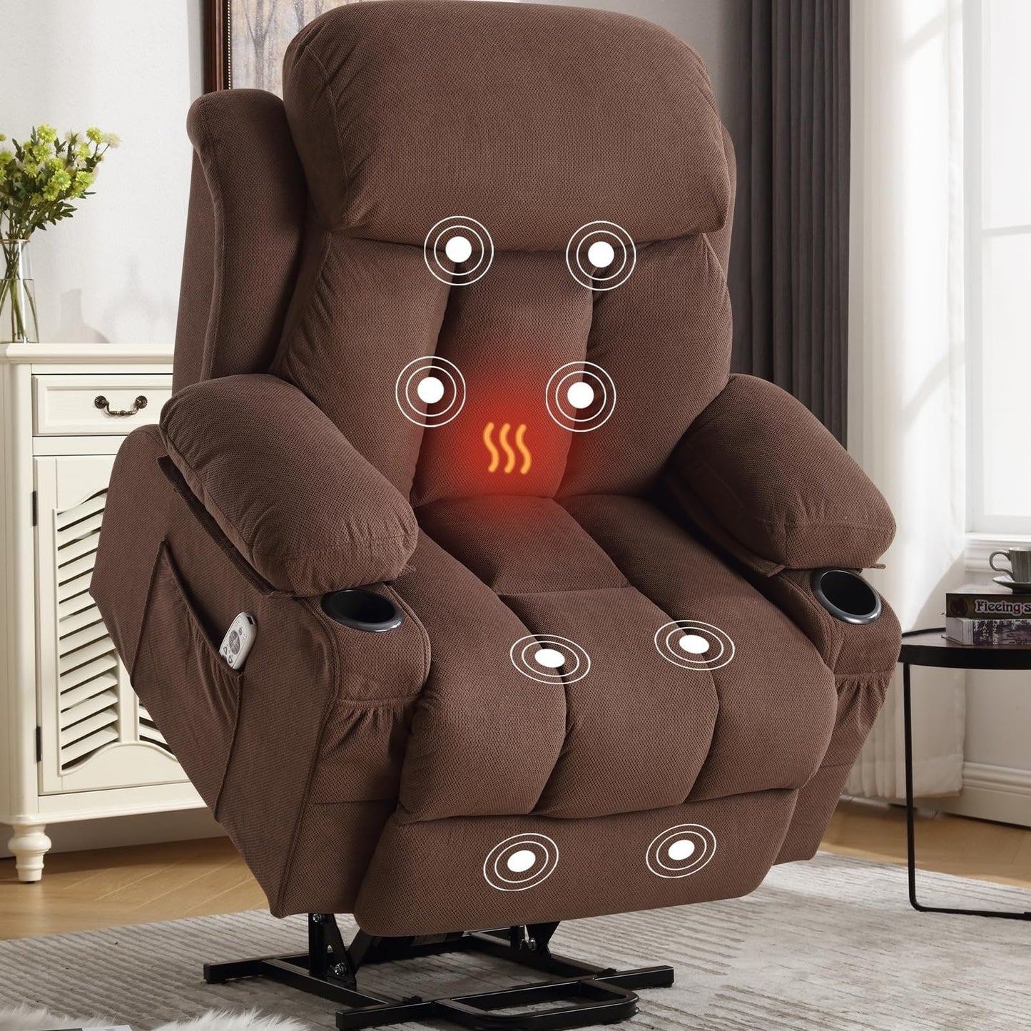 Fauteuils releveurs électriques, fauteuils inclinables, massage thermique, port USB, télécommande
