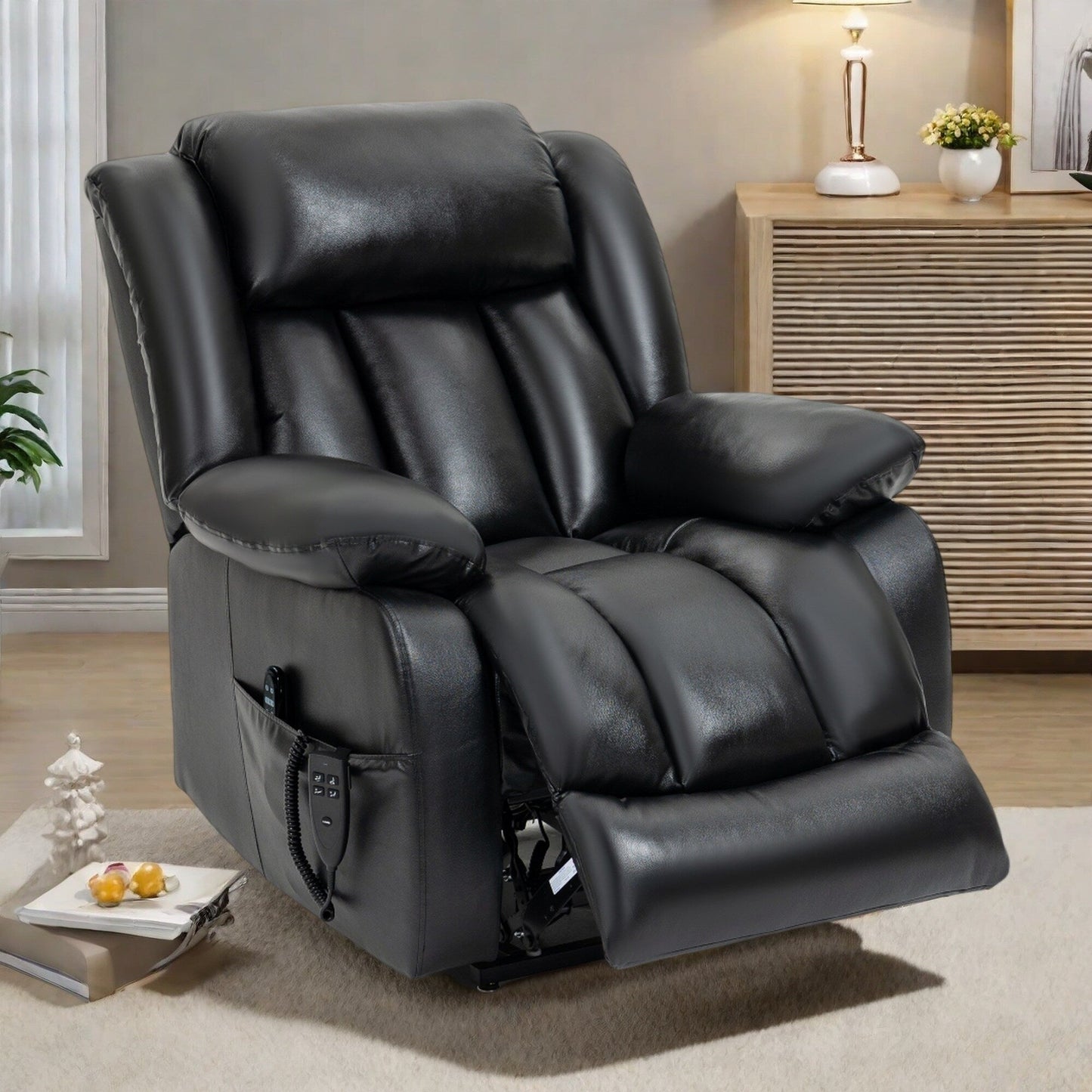 Fauteuil inclinable Power Lift en similicuir avec double moteur, massage et chauffage lombaire