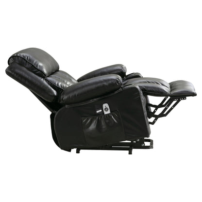 Fauteuil inclinable en similicuir Power Lift avec massage, chauffage, port USB et deux poches de rangement